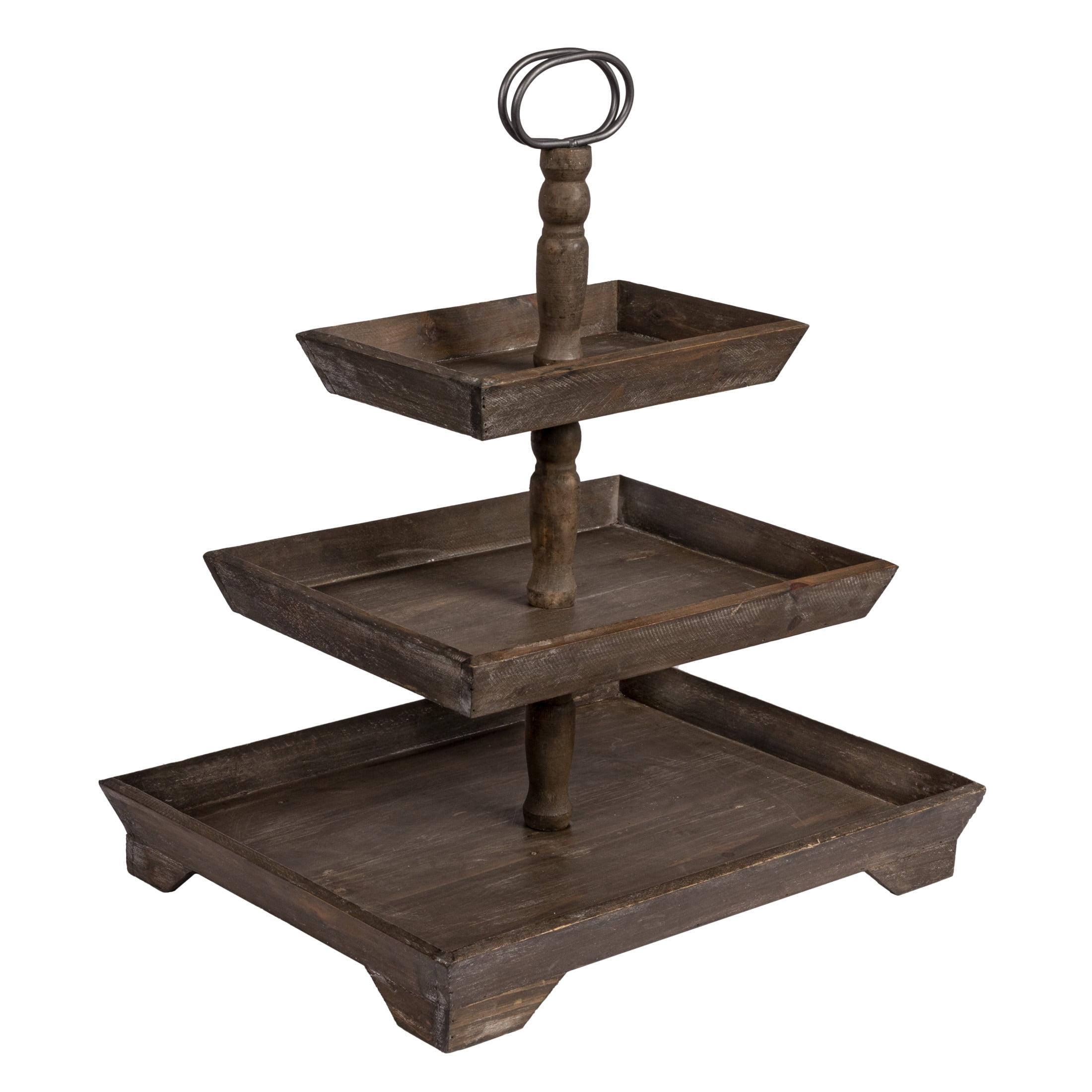 Brown Wooden 3-Tier Decorative Tray