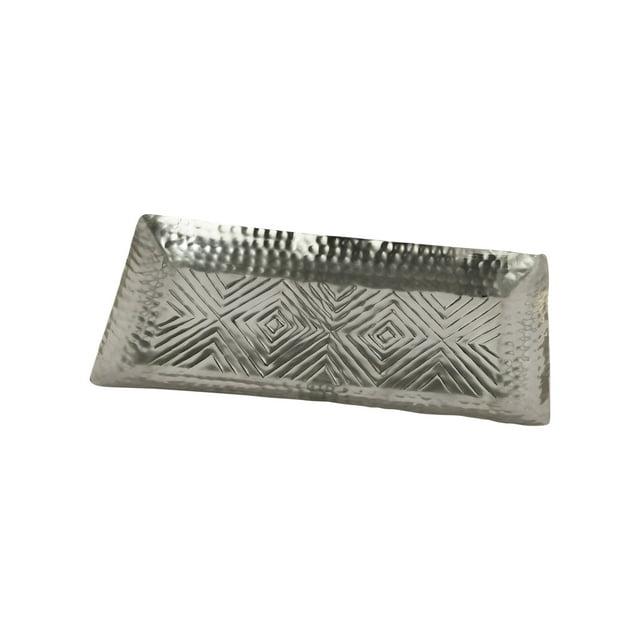 Creative Co-Op Decorative Aluminum Tray with Geometric Design, Antique Silver Finish
