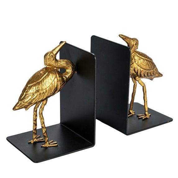 Storied Home Decorative Cast Iron Bird Bookends, Gold, Set of 2