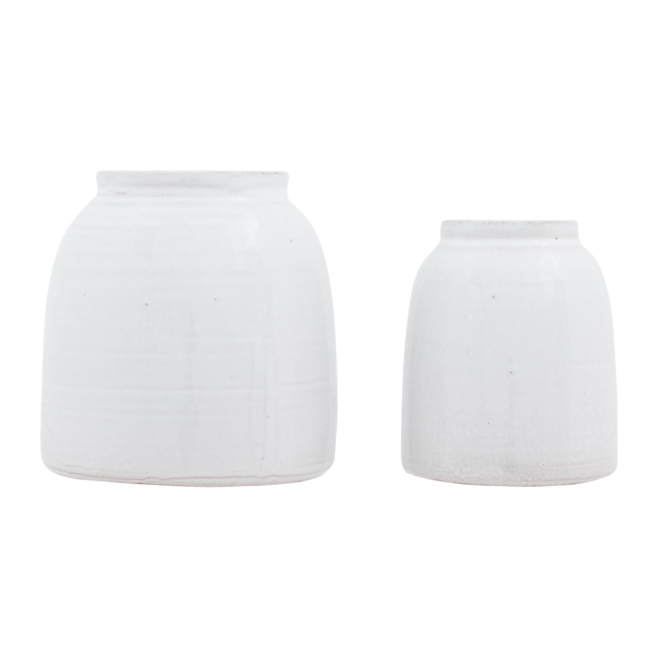 White Ceramic Round Decorative Vases, Set of 2