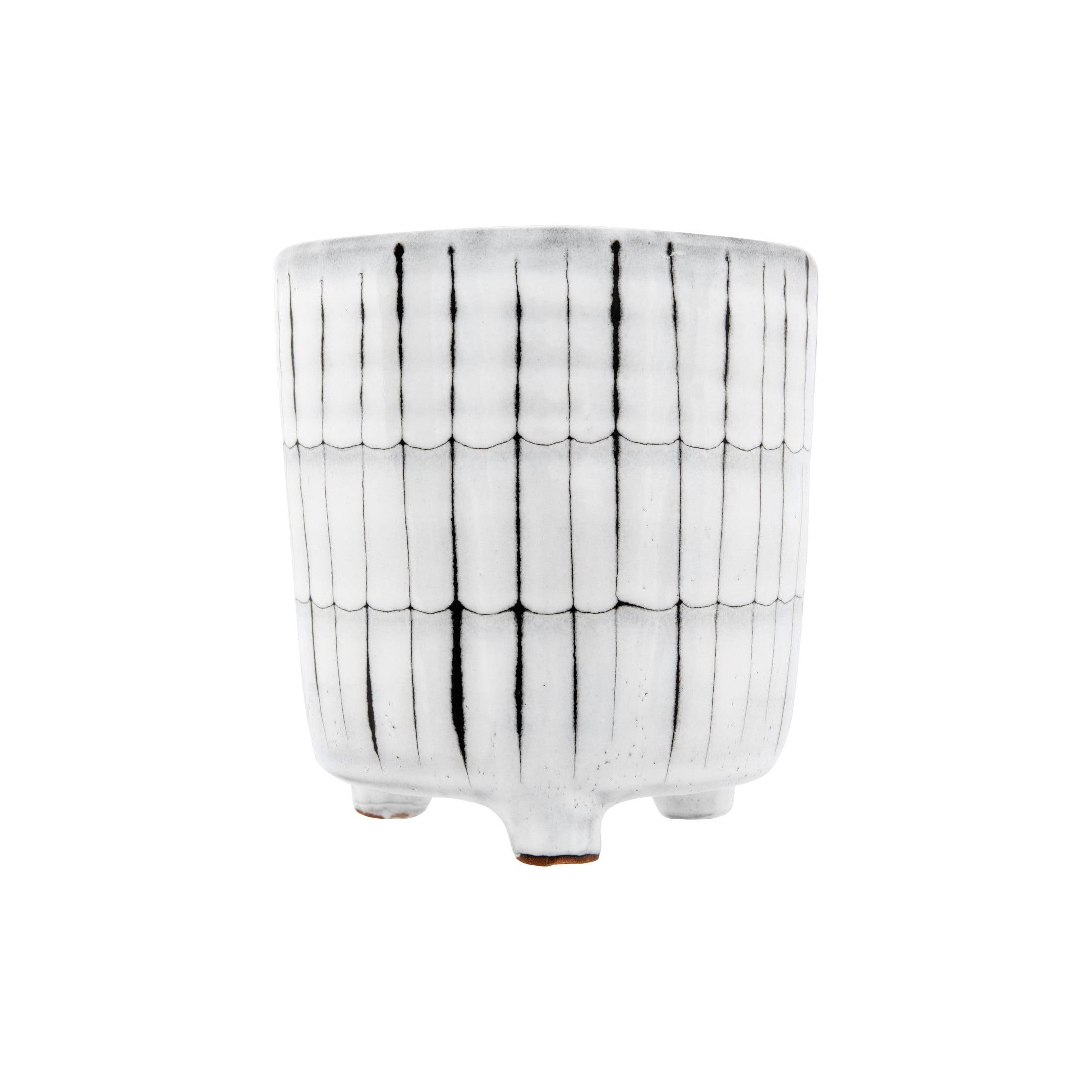 Creative Co-Op Decorative Terra-cotta Planter with Striped Design, White and Black