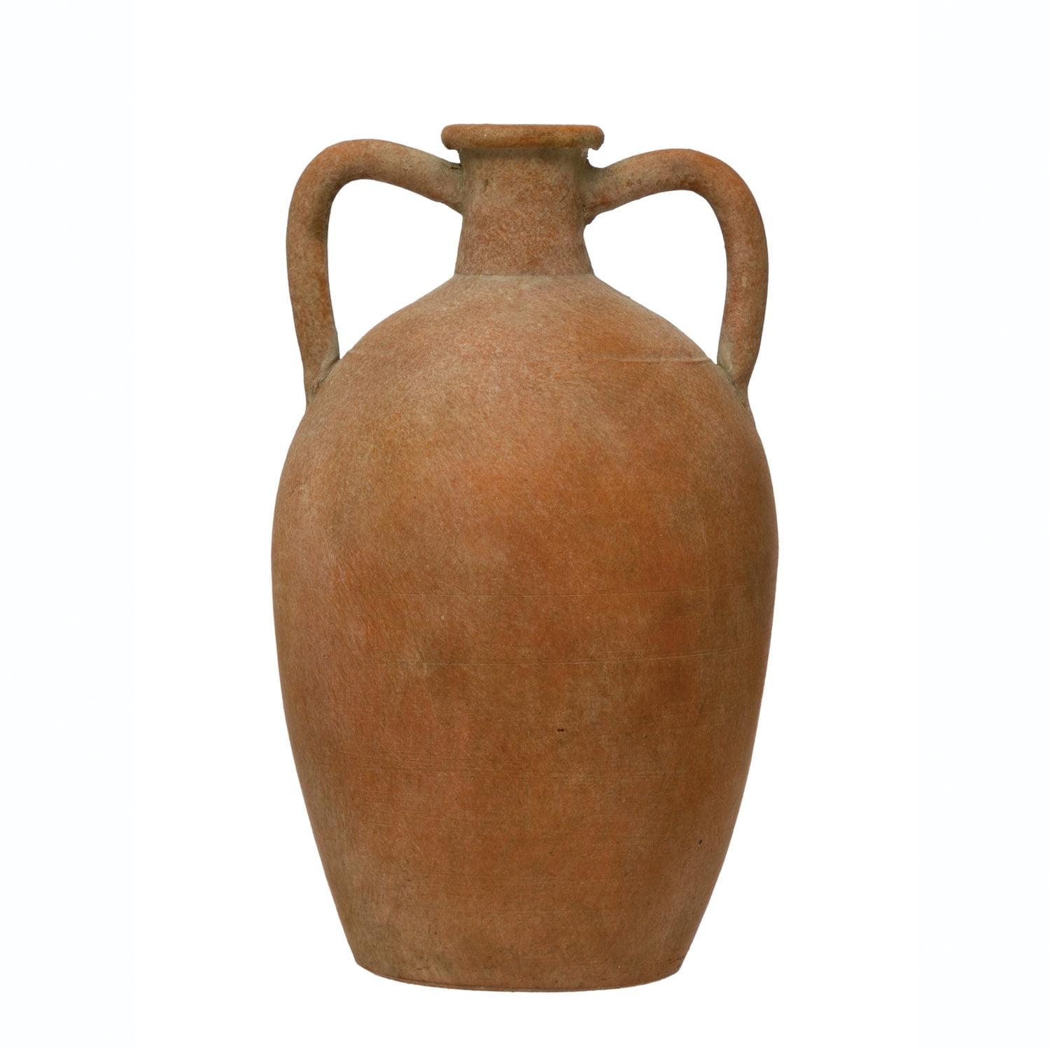 Natural Terra-Cotta Round Urn with Handles