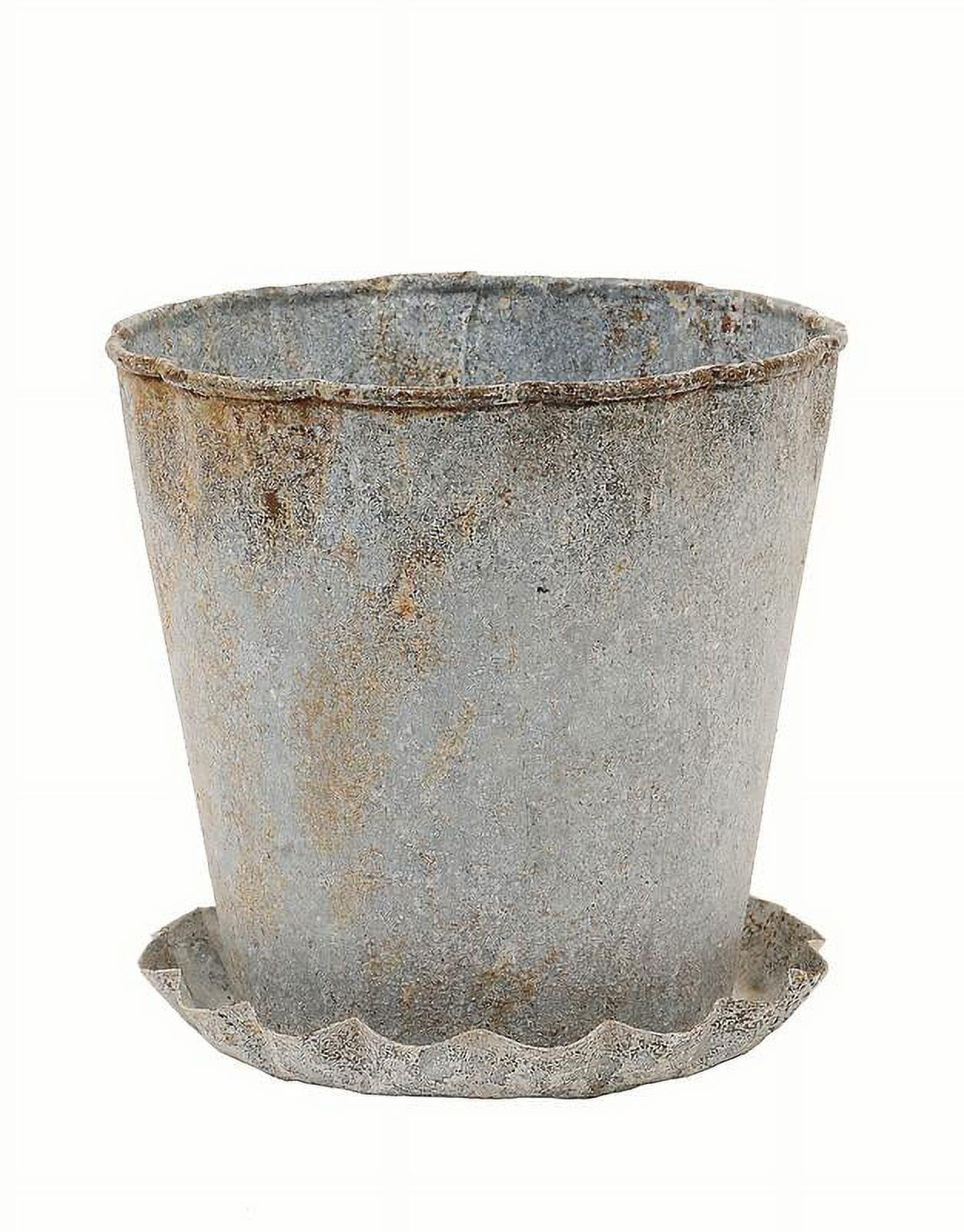 Distressed Zinc Round Metal Pot with Pleated Saucer