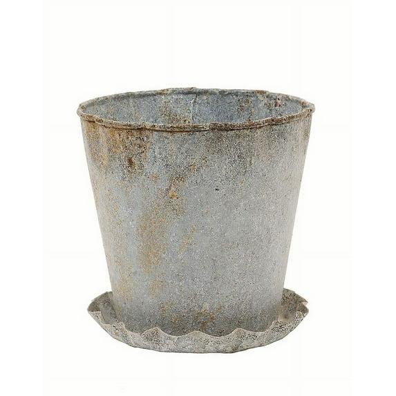 Creative Co-Op Distressed Metal Pot with Pleated Saucer (Set of 2 Pieces)