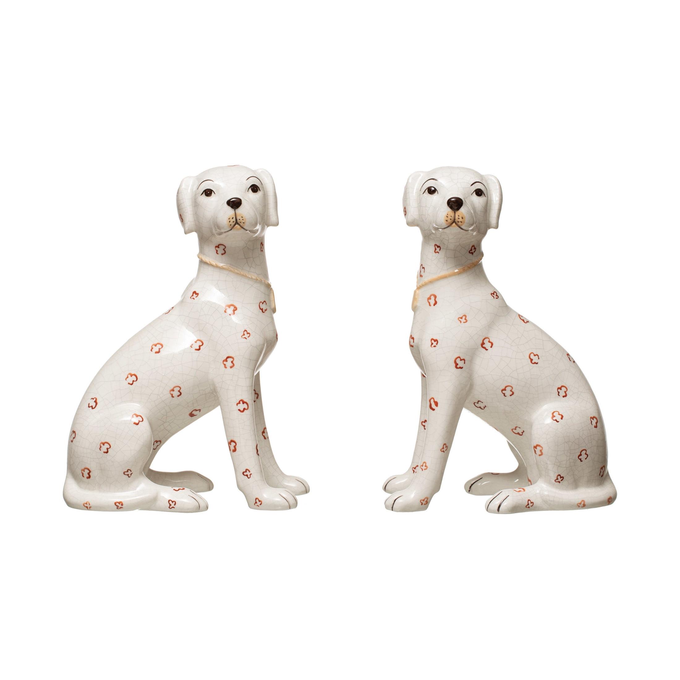 Hand-Painted White and Orange Dolomite Dog Figurines