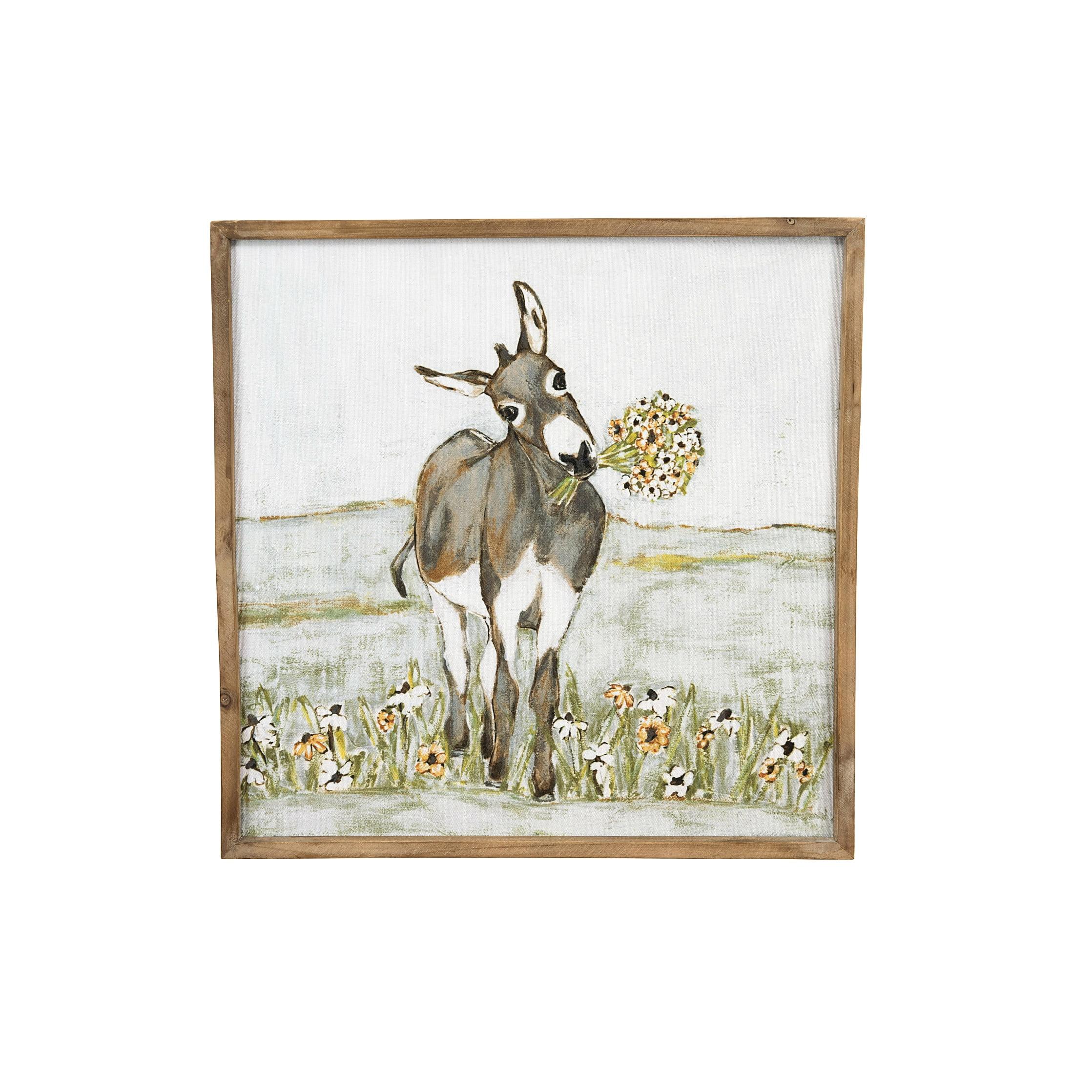 Creative Co-Op Donkey Wall Décor in Wood Frame