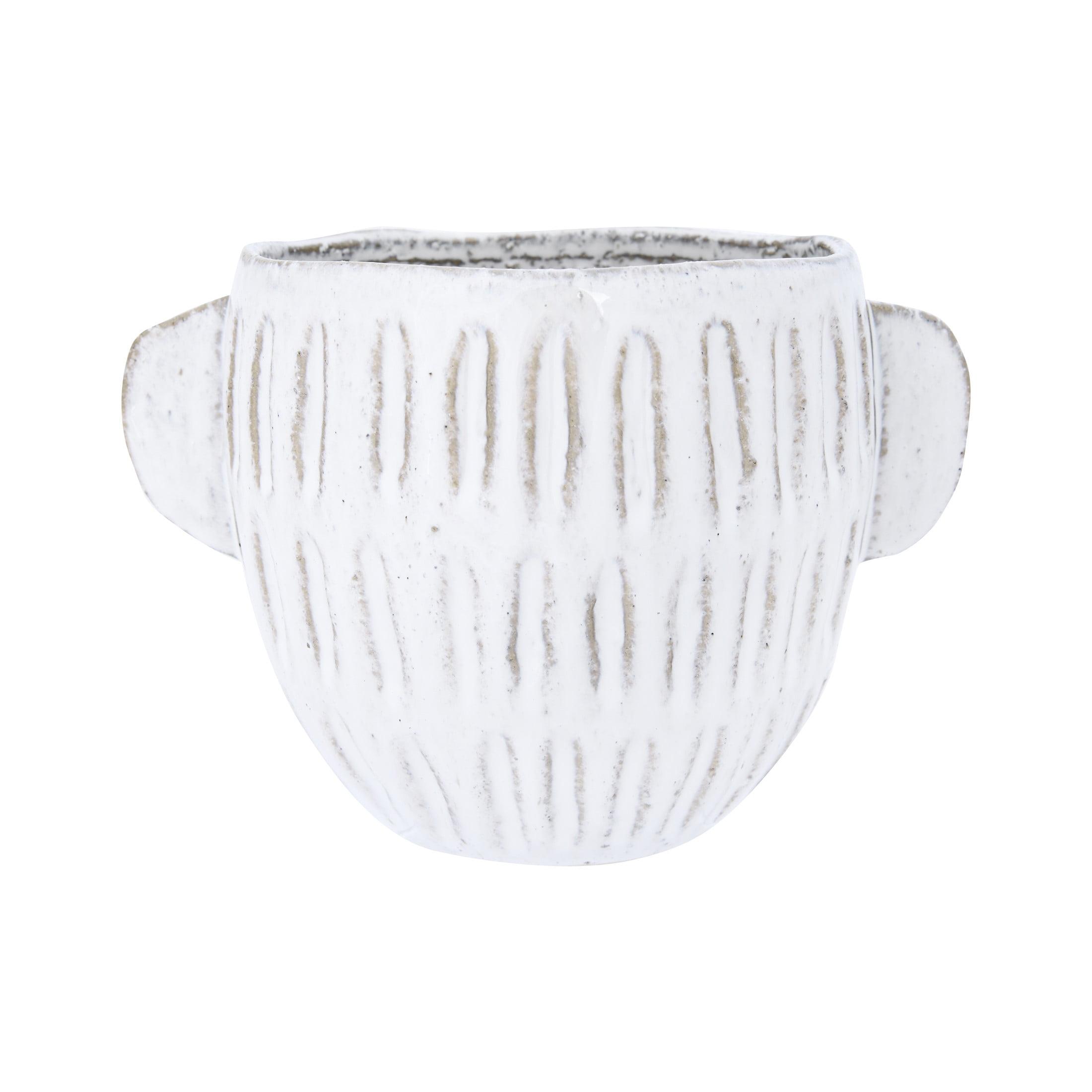 Creative Co-Op Embossed Stoneware Planter with Reactive Glaze Finish (Holds 7" Pot/Each one will vary)