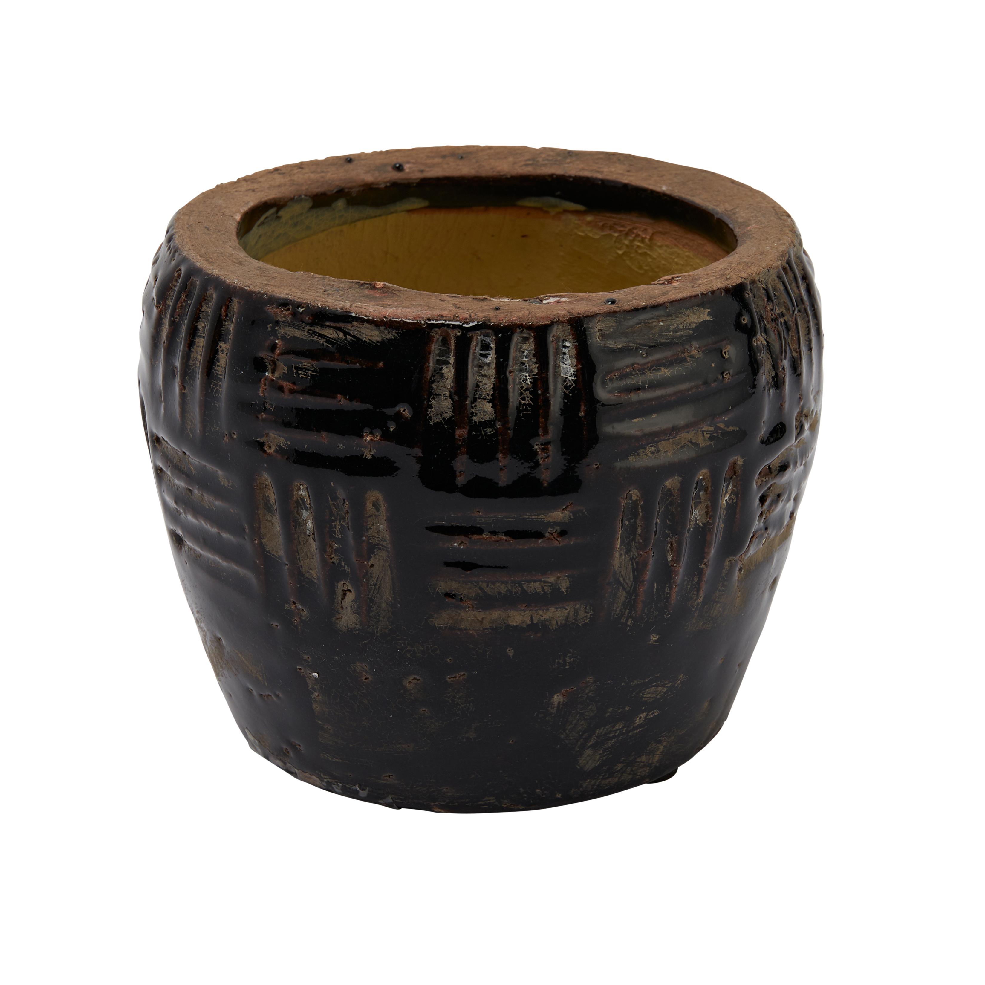 Embossed Black Terracotta 5.5" Distressed Planter