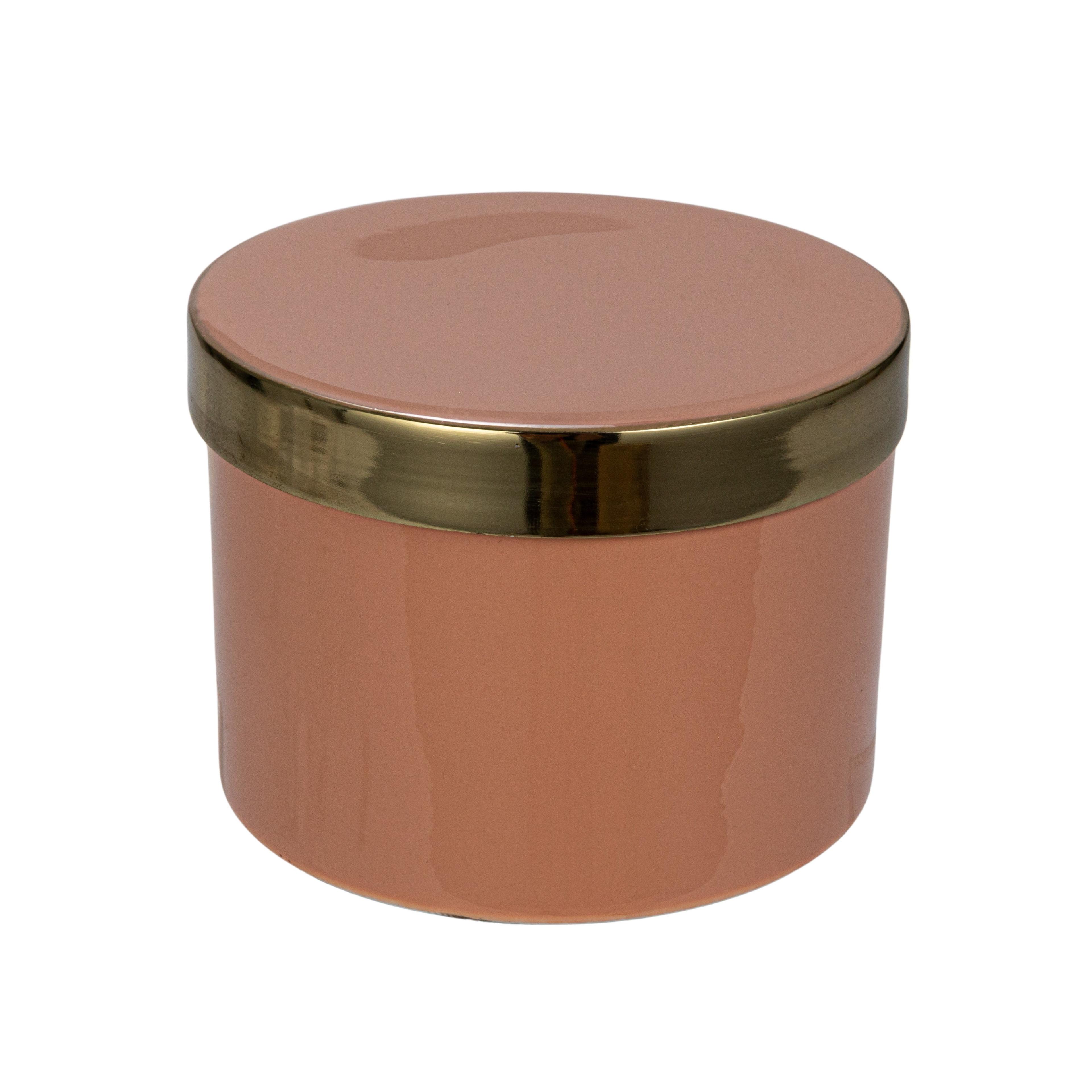 Creative Co-Op Enameled Metal Box with Shiny Interior, Pink and Gold