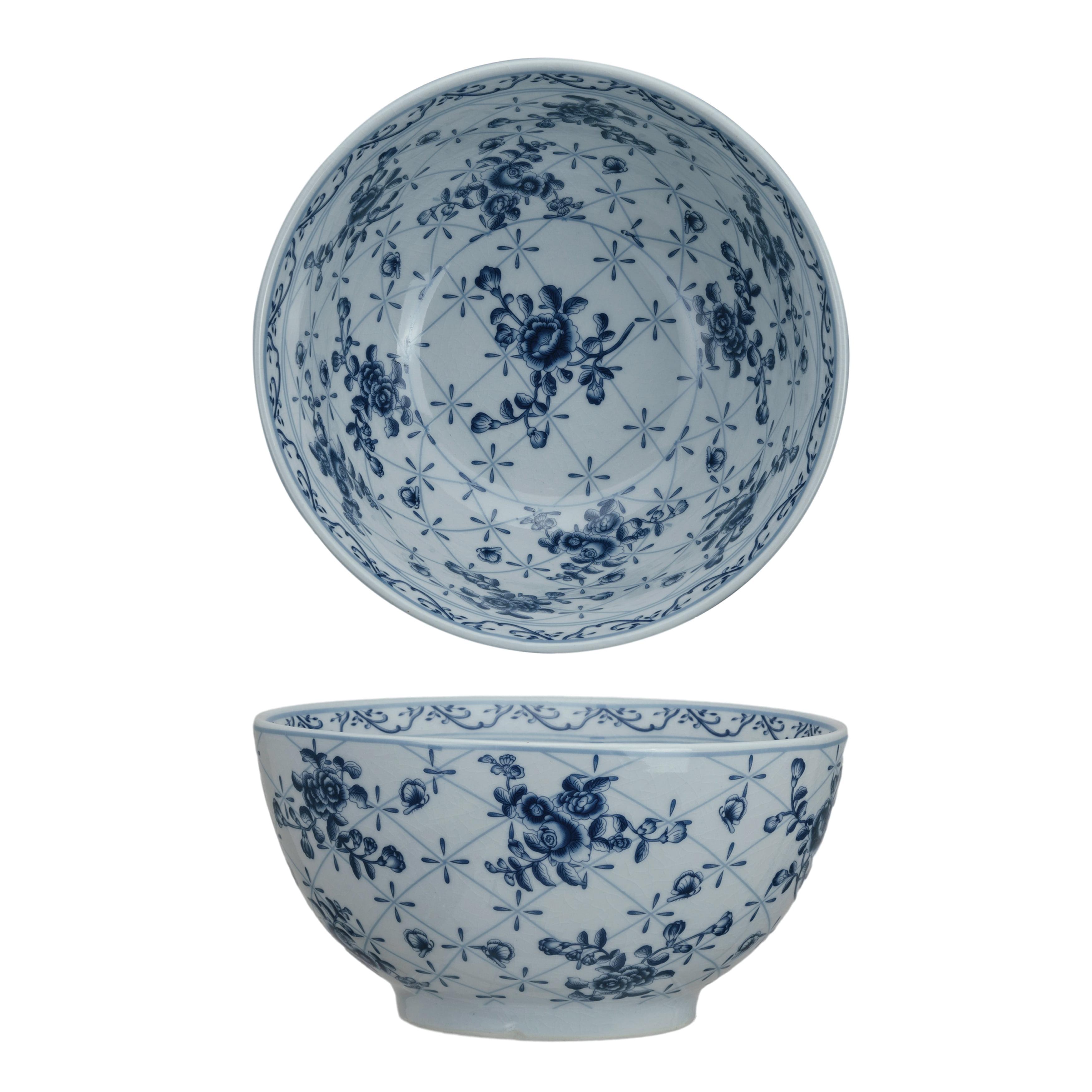 Creative Co-Op Floral Elegance Porcelain Bowl, Blue and White