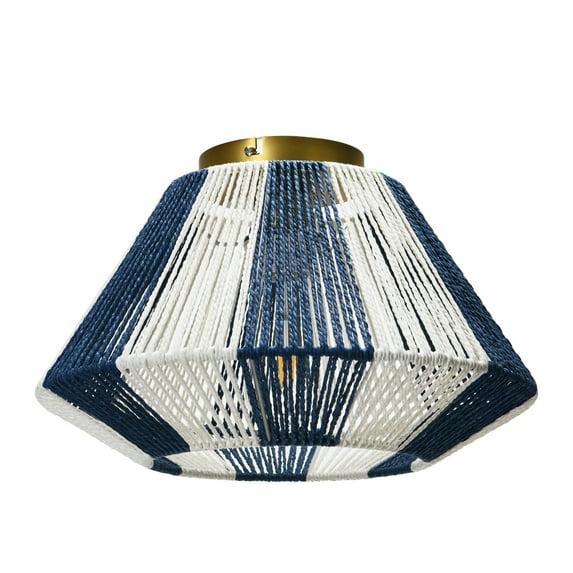 Creative Co-Op Flush Mount Ceiling Light with Woven Paper Rope Shade, Navy and White