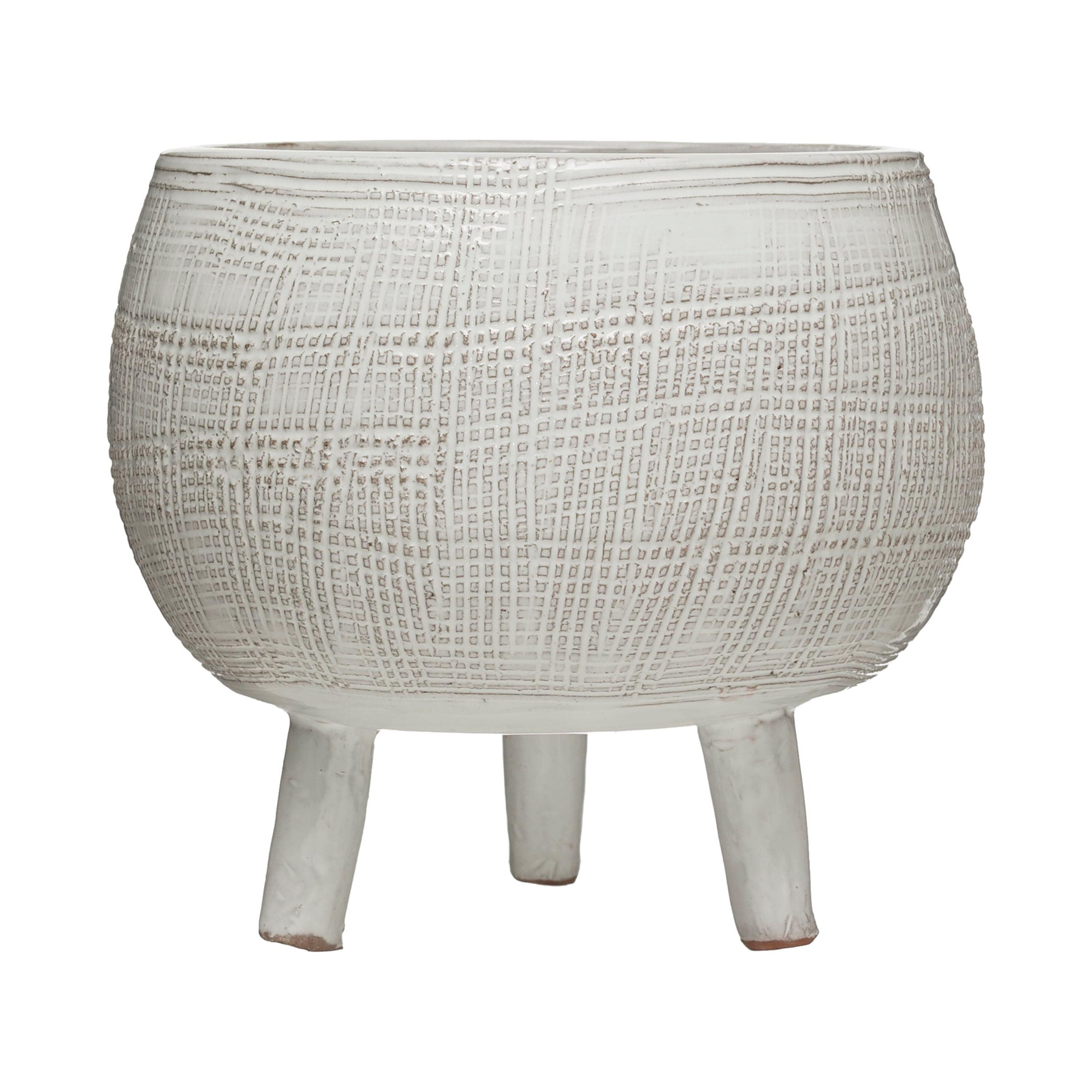 Elegant White Terracotta Footed Indoor/Porch Planter, 7.87"x7.09"