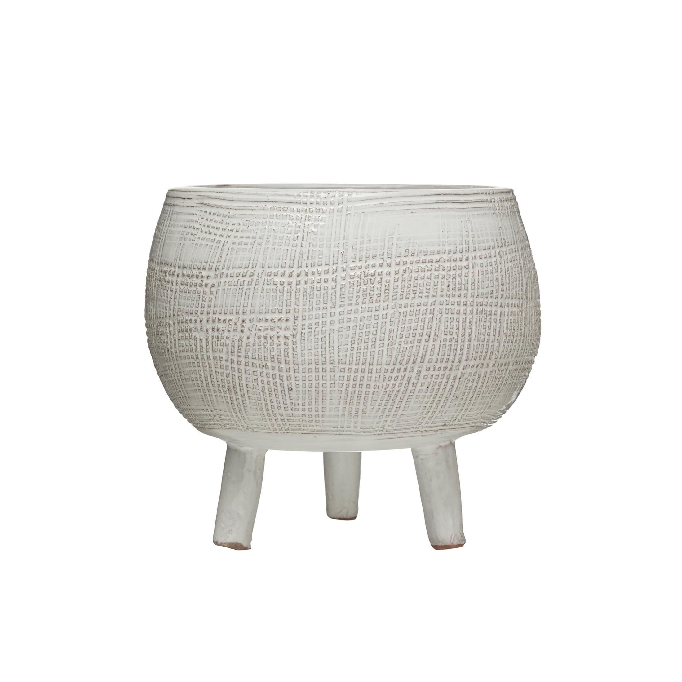 Elegant White Terracotta Footed Indoor/Porch Planter, 7.87"x7.09"