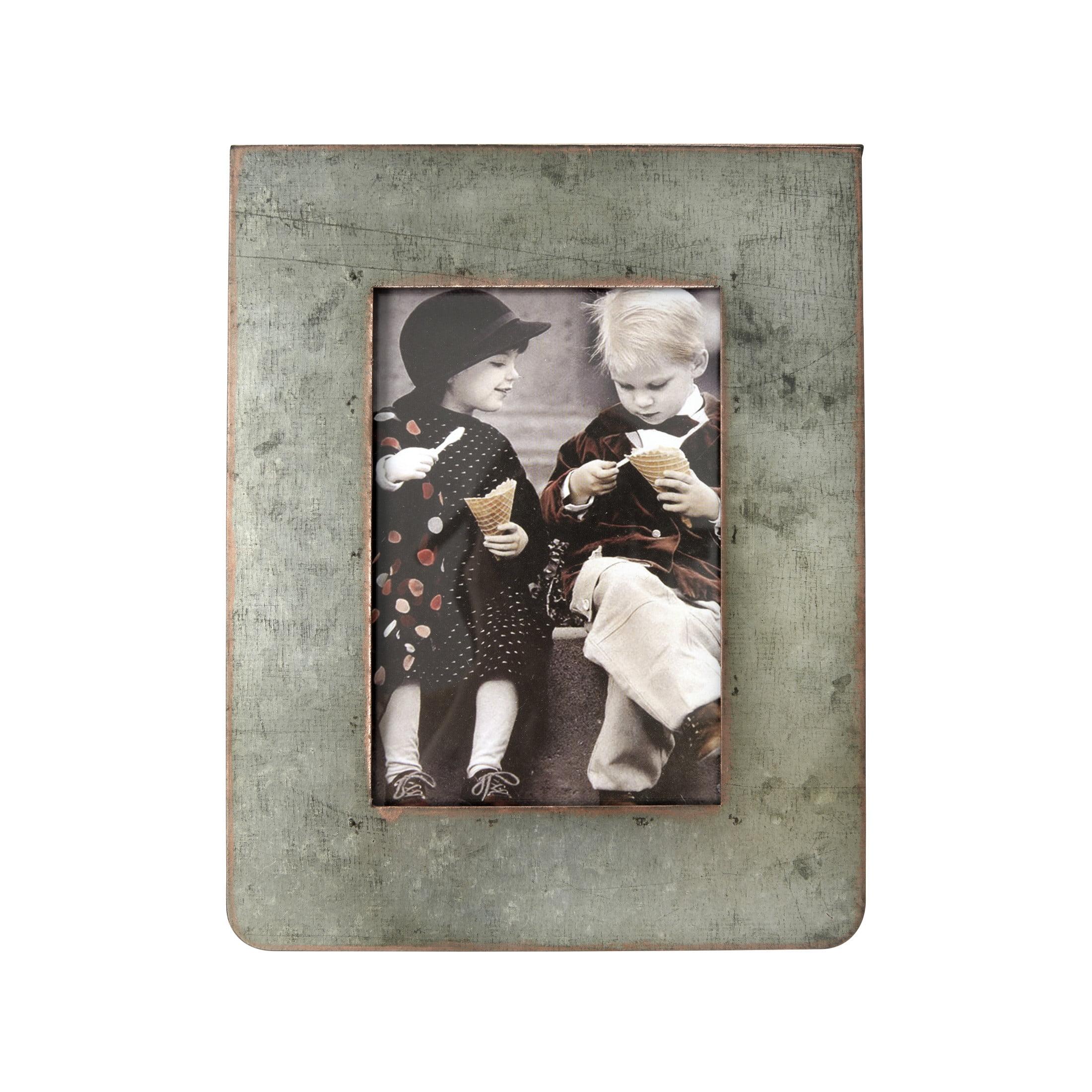 Creative Co-Op Galvanized 2-Sided Standing Picture Frame, Holds 3" x 5" Photos, 9.75" H