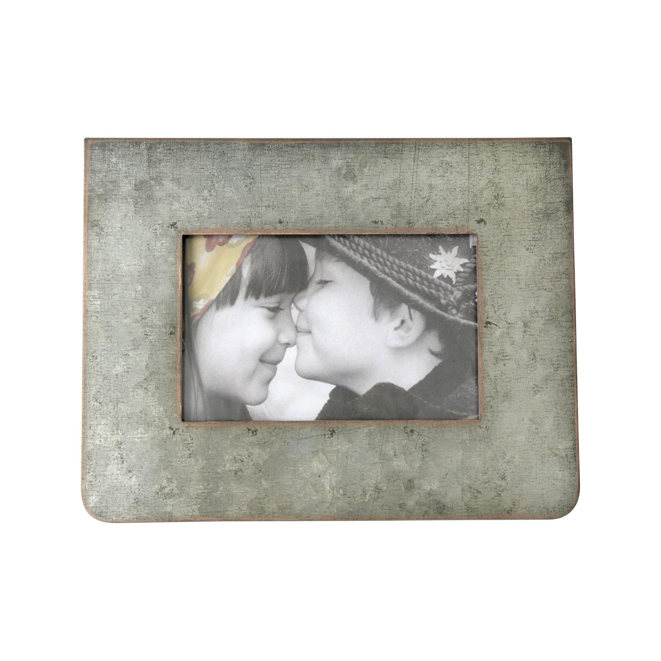 Creative Co-Op Galvanized 2-Sided Standing Picture Frame, Holds 3" x 5" Photos, 8.75" L