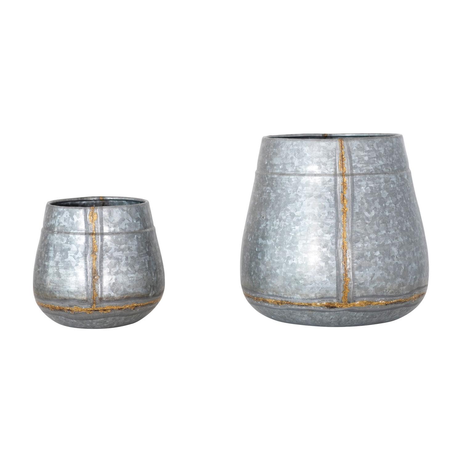 Creative Co-Op Galvanized Metal Planters, Antique Zinc Finish, Set of 2