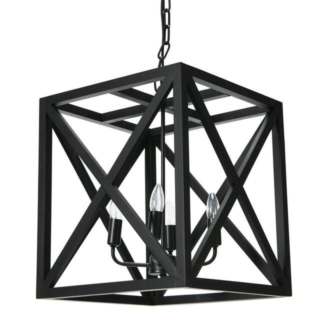 Creative Co-Op Geometric Wood and Metal Ceiling Light, Black