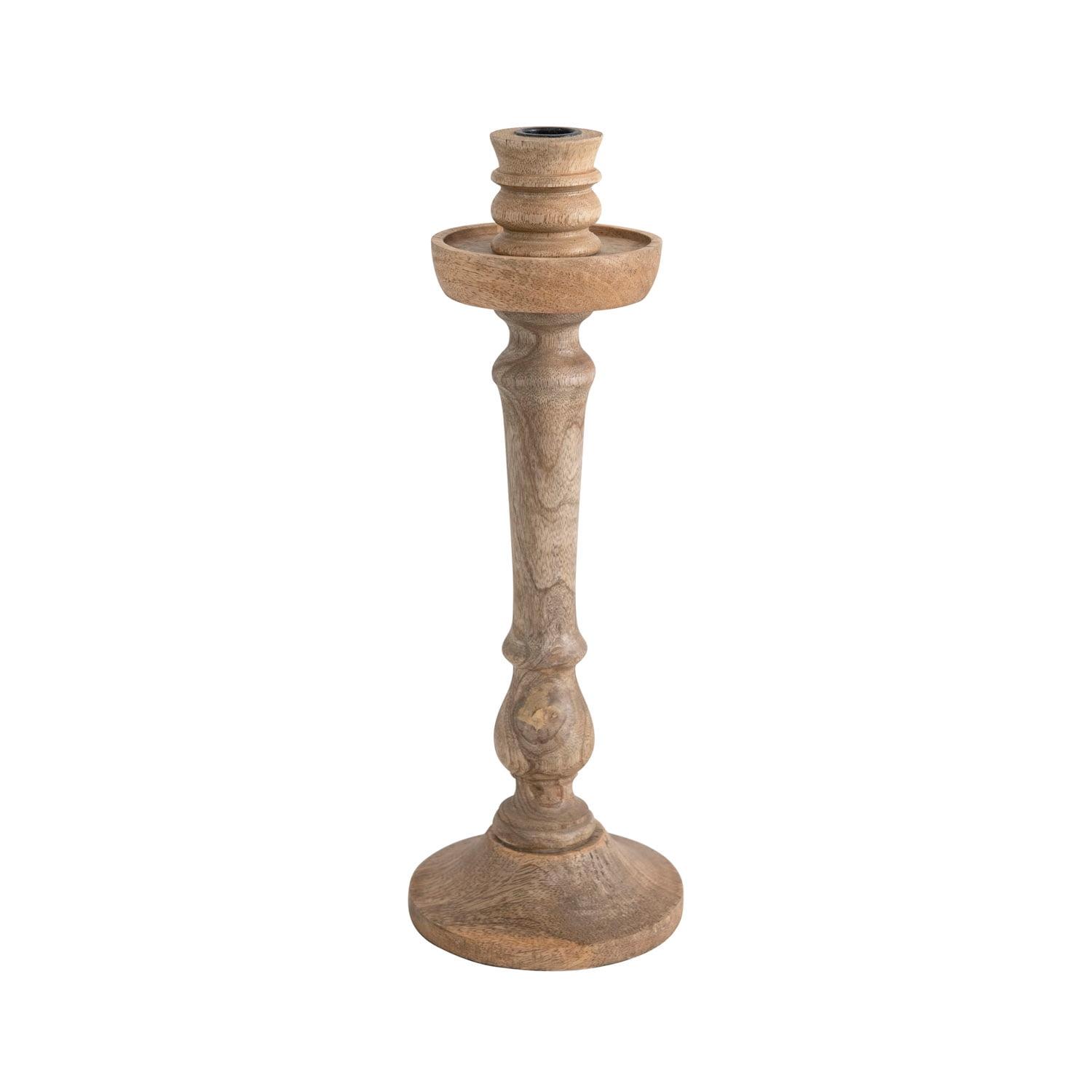 Elegant Hand-Carved Mango Wood 14.5" Candlestick Holder