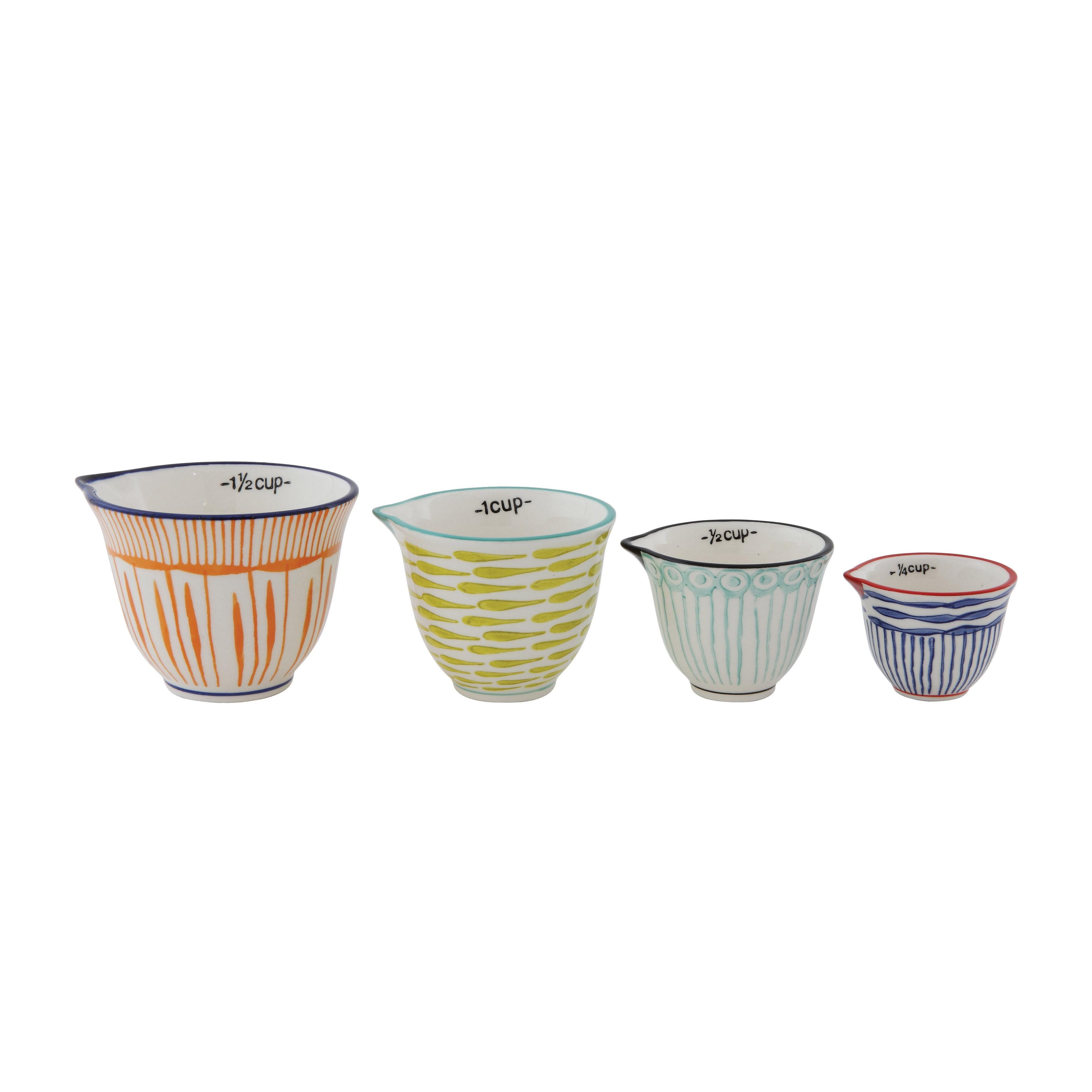 Hand Stamped Multicolor Stoneware Measuring Cups Set