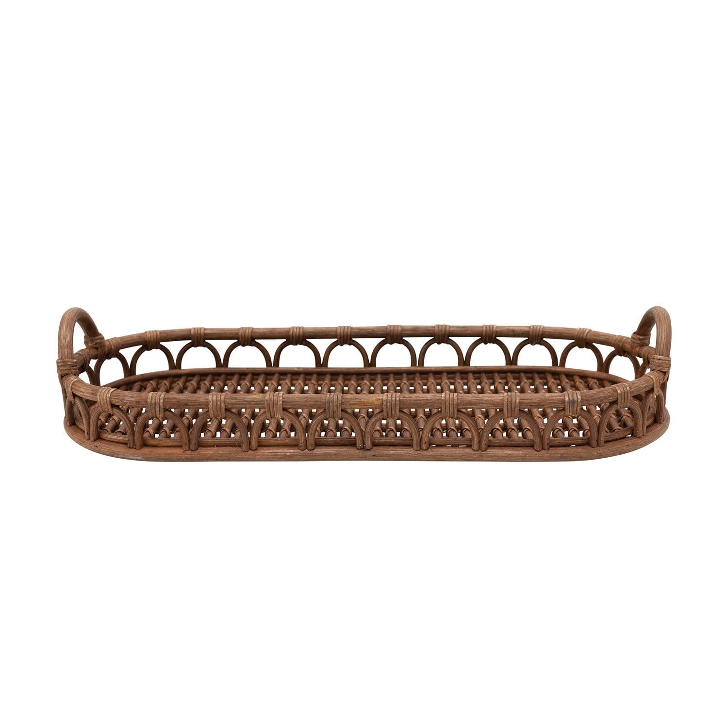 Oval Natural Rattan Hand-Woven Tray with Handles