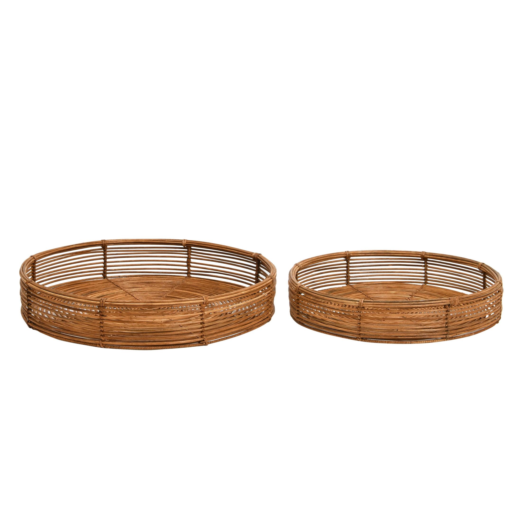 Hand-Woven Round Rattan Decorative Trays, Set of 2