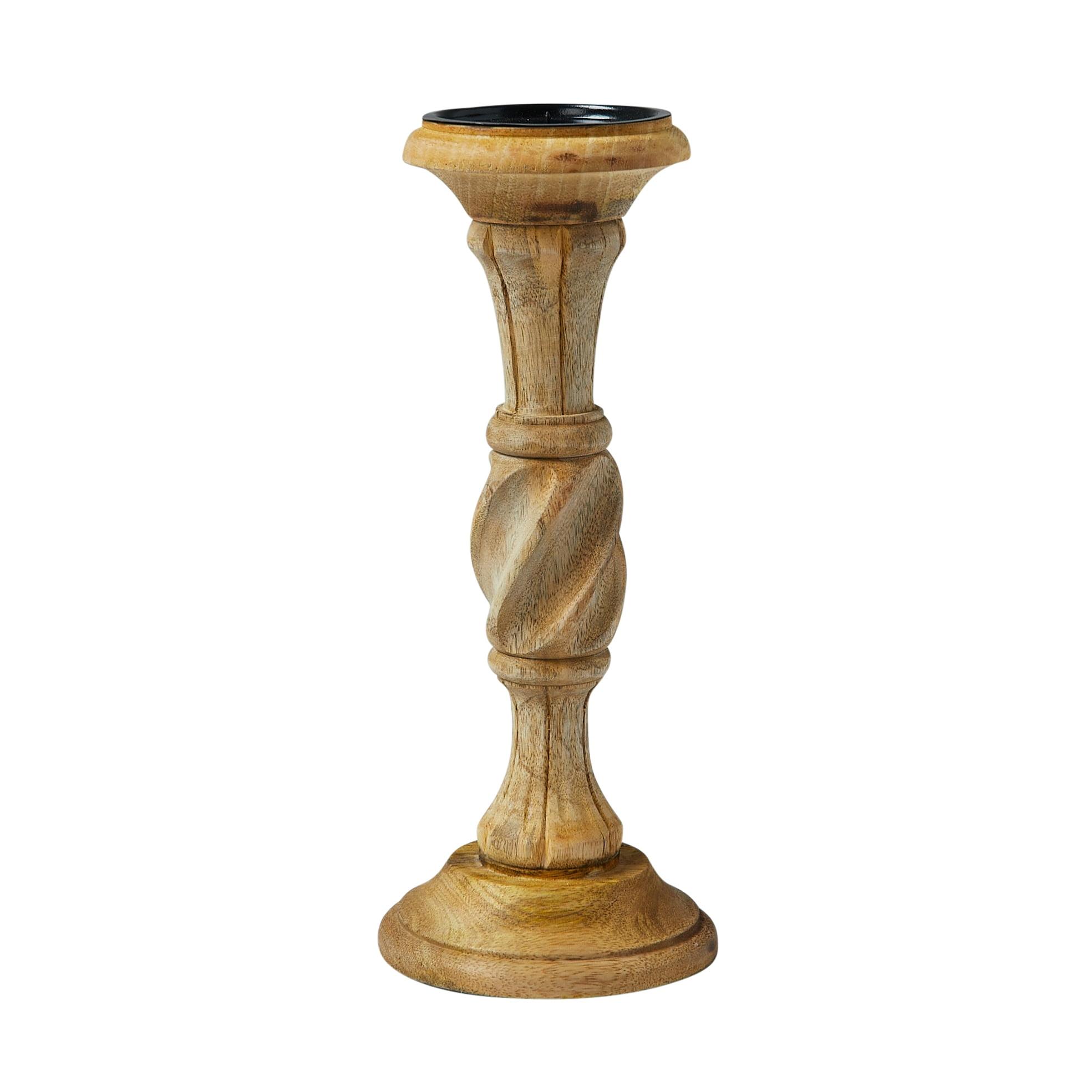 Handcarved Natural Mango Wood Pillar Candle Holder