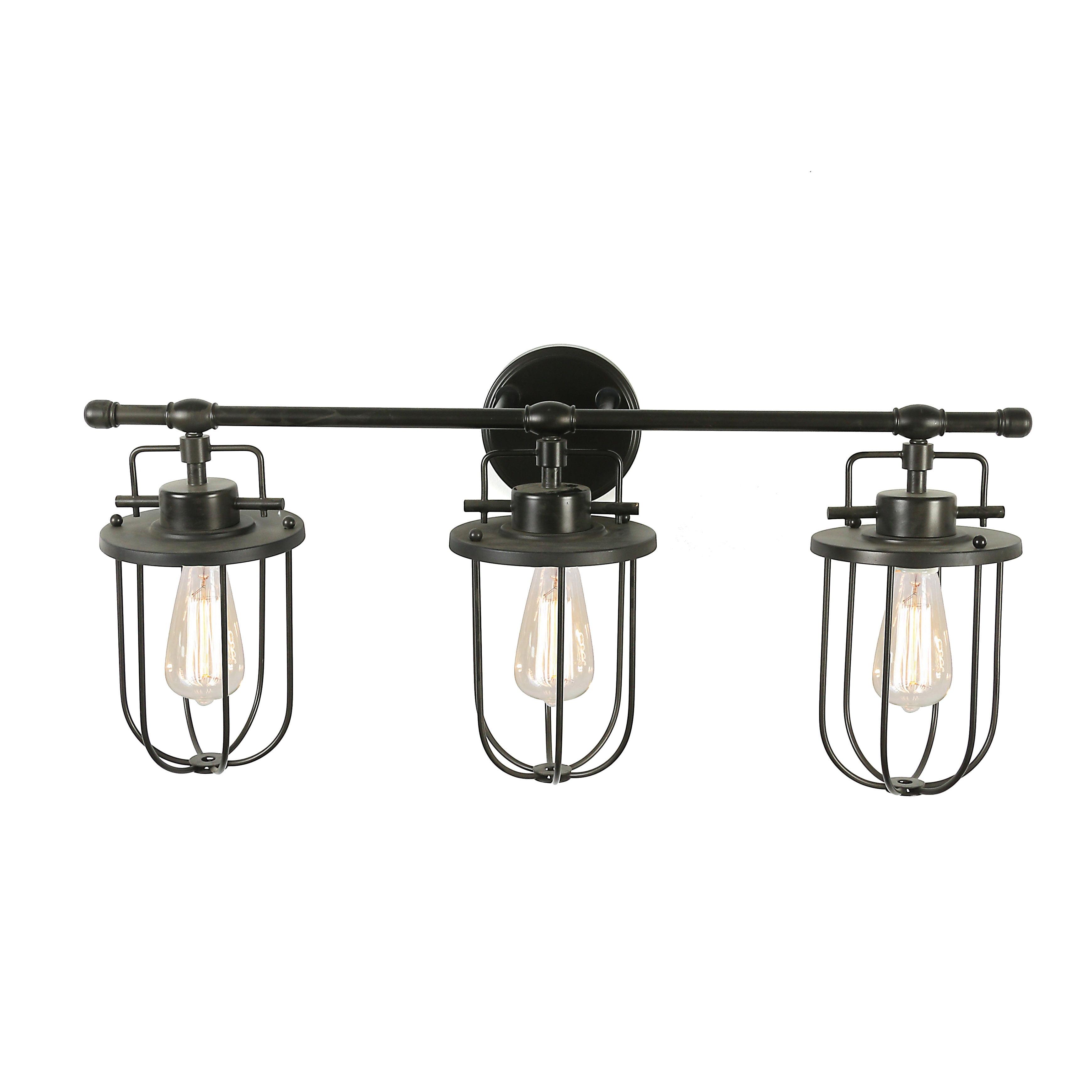 Creative Co-Op Industrial Metal Cage 3 Light Wall Sconce, Black