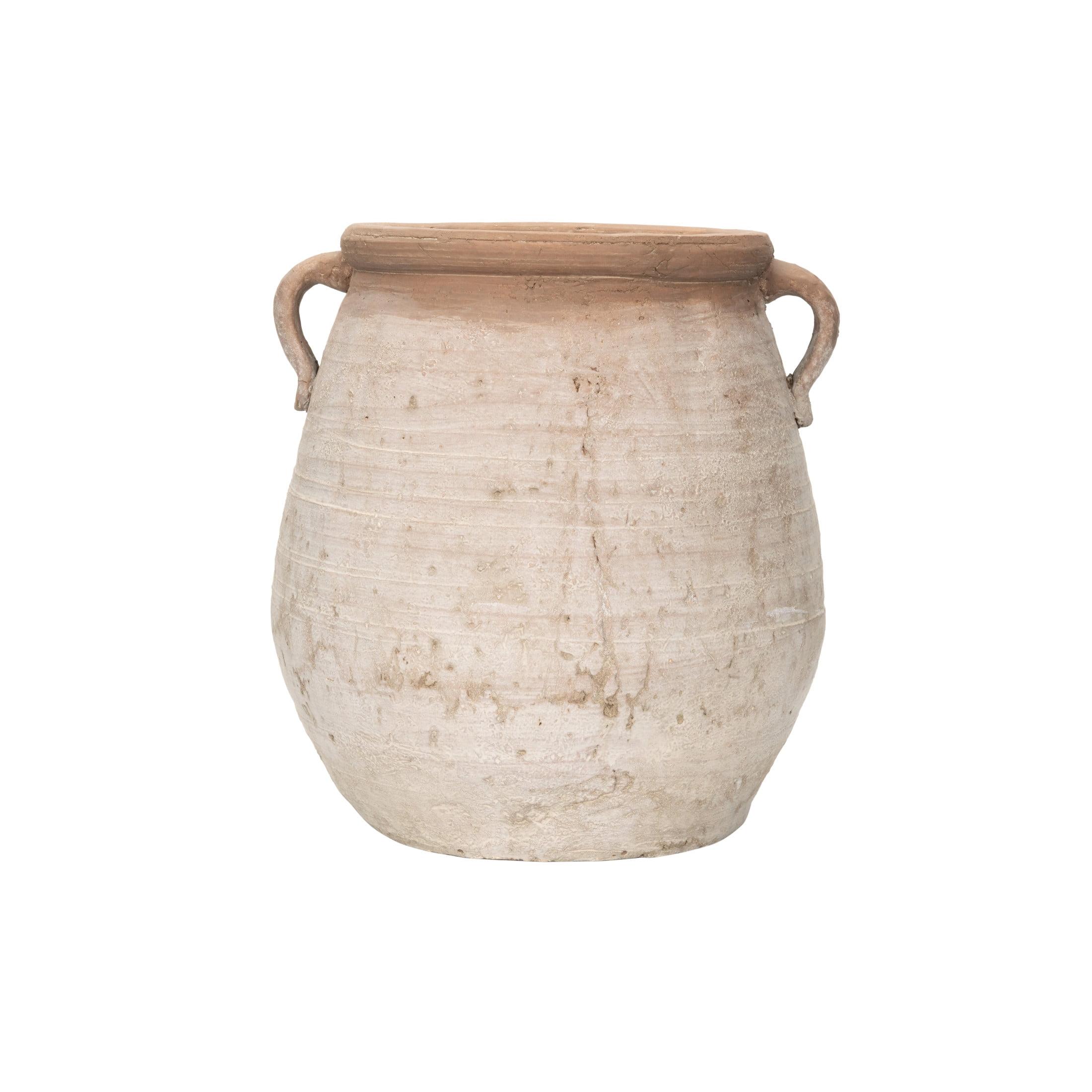 Storied Home 14" x 13" Whitewashed Terracotta Urn Jar Orange : Indoor/Outdoor, Boho Style, Water Tight