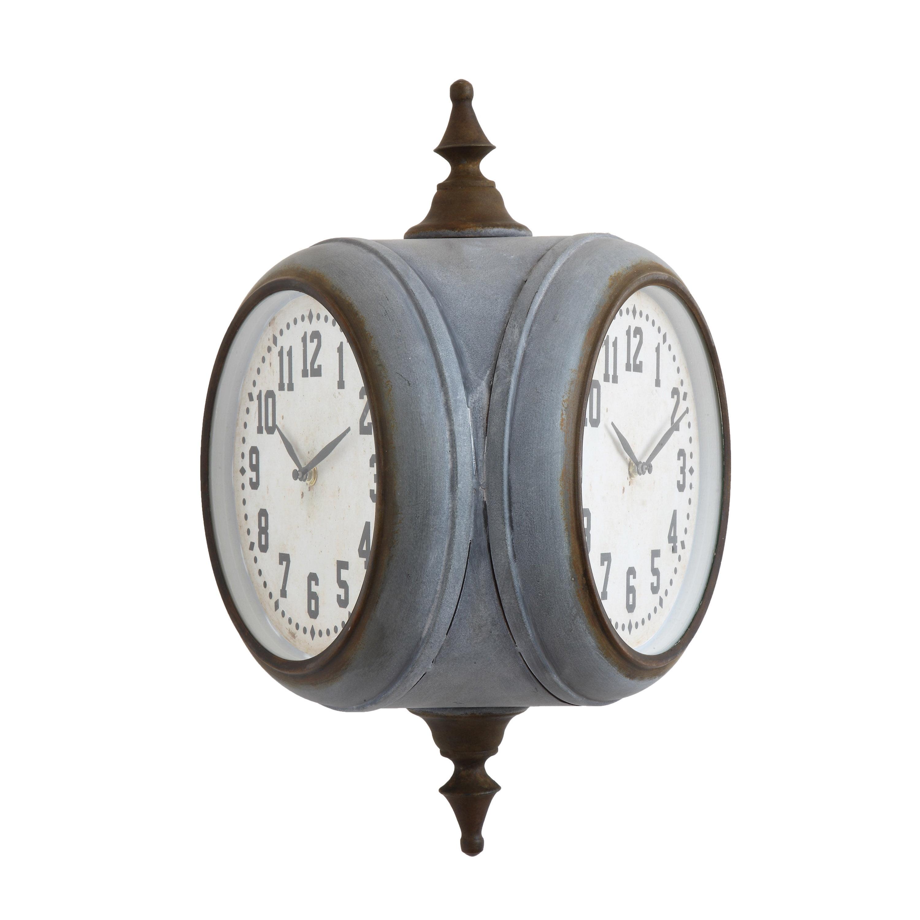 Distressed Gray and Brown Double-Sided Metal Wall Clock