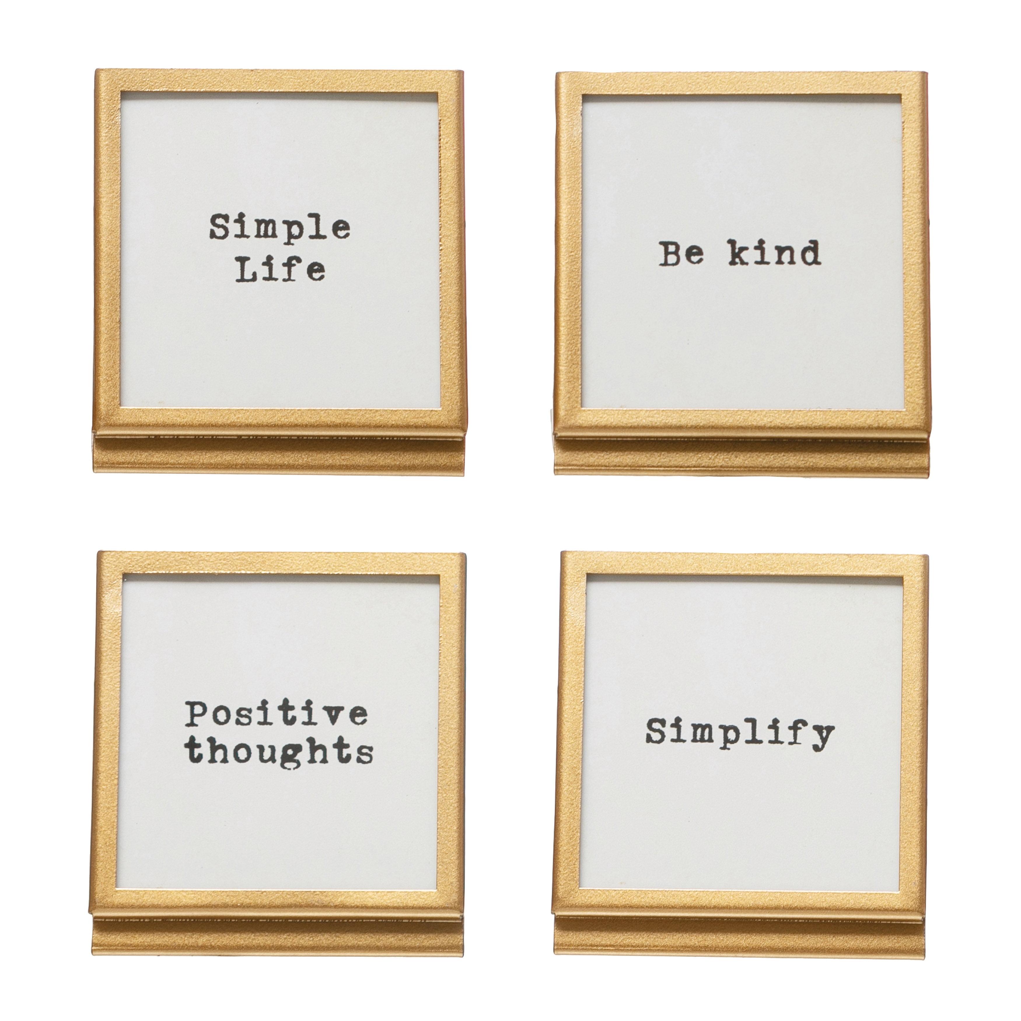 Creative Co-Op Metal & Glass Frame with Easel & Saying, 4 Styles (Holds 3" Square Photo)