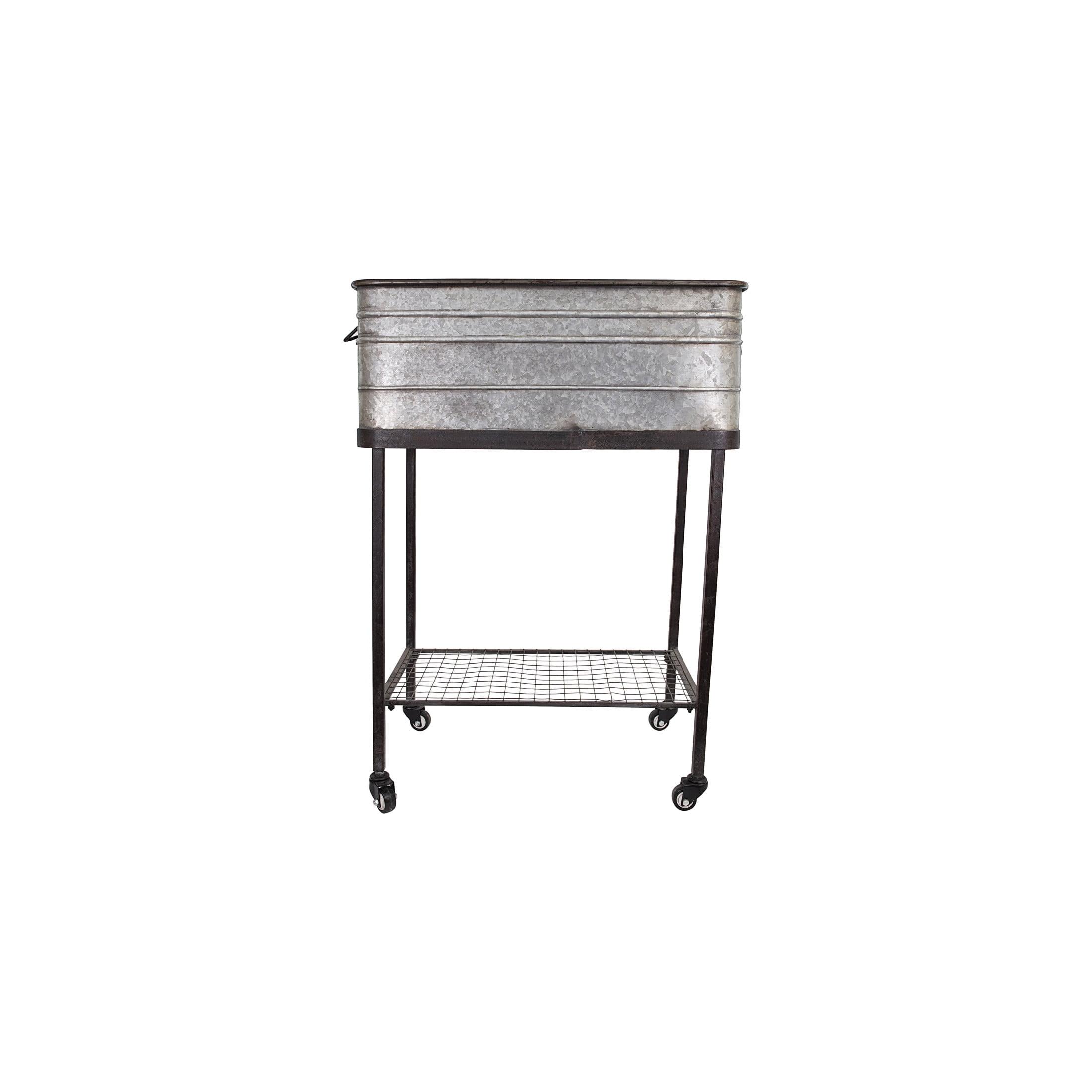 Galvanized Silver and Black Metal Planter Tub on Casters