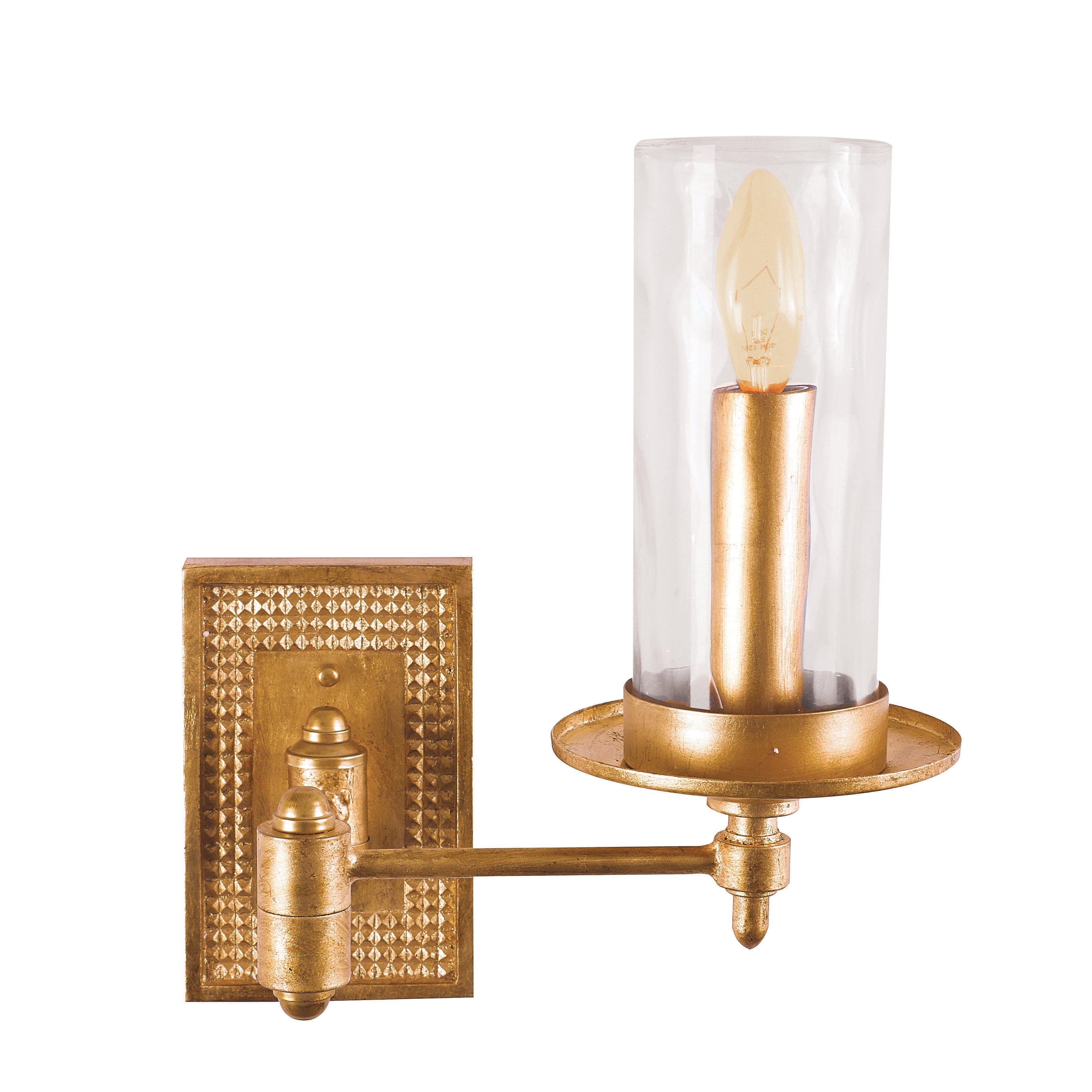 Vintage-Inspired Gold Metal & Glass 13'' Wall Sconce