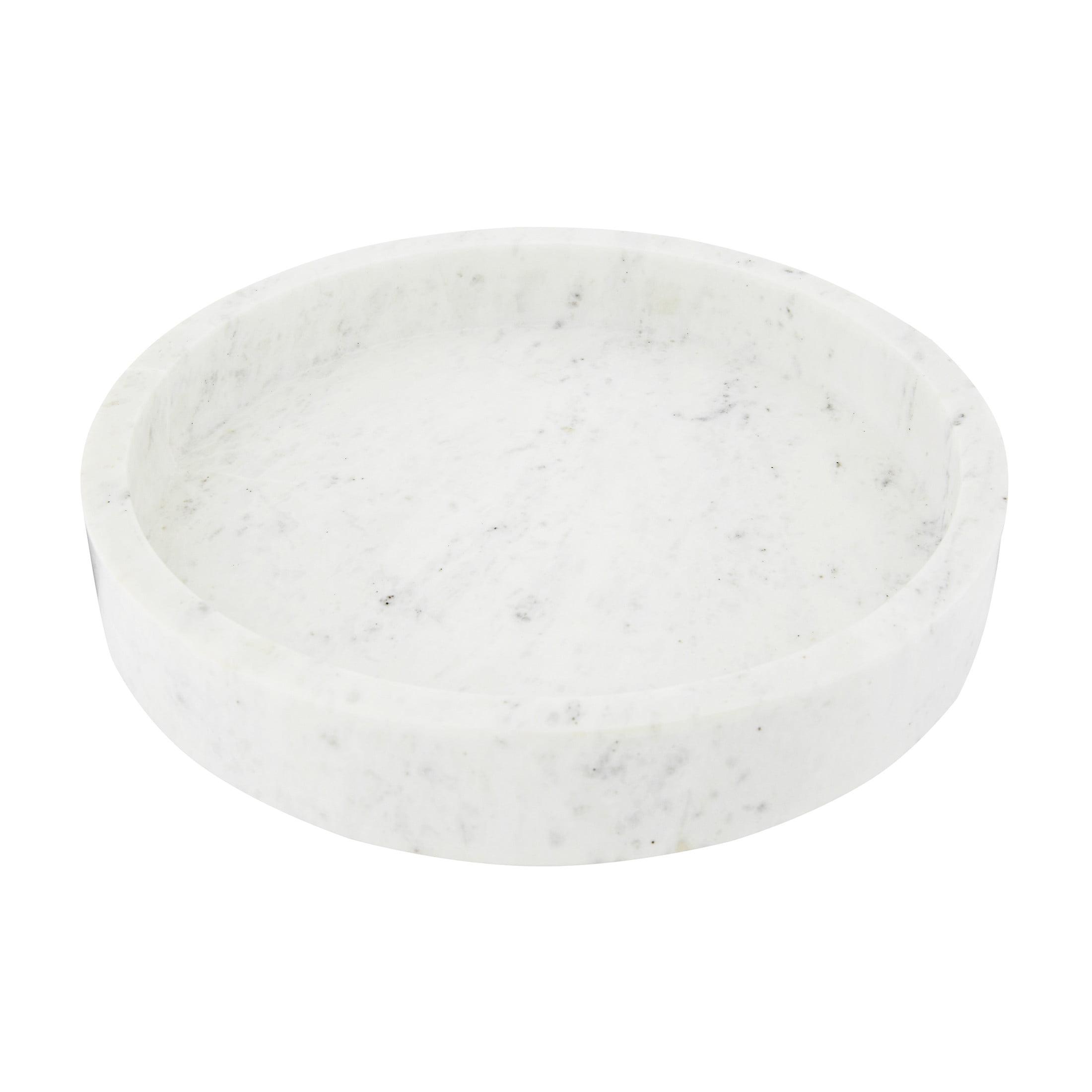 Creative Co-Op Minimalist Round Carved Marble Tray or Charcuterie Board, White