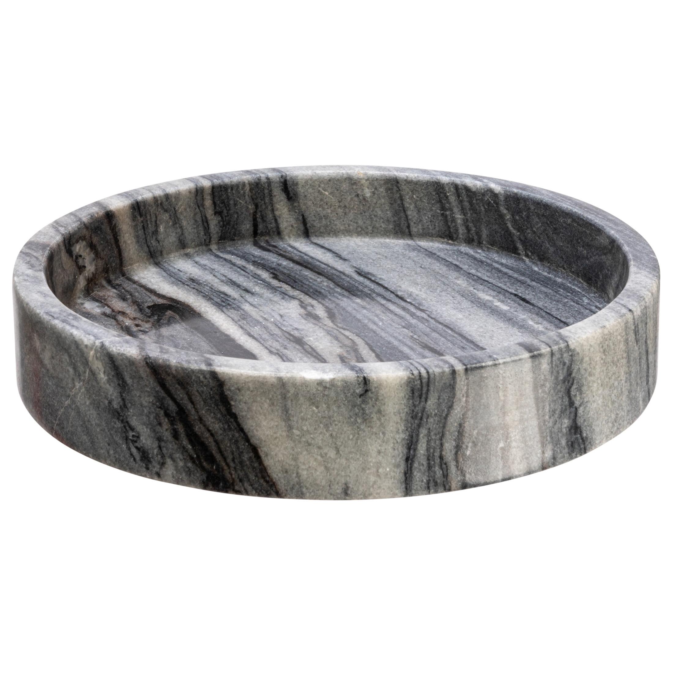 Creative Co-Op Modern Round Marble Tray with Raised Edge, Grey