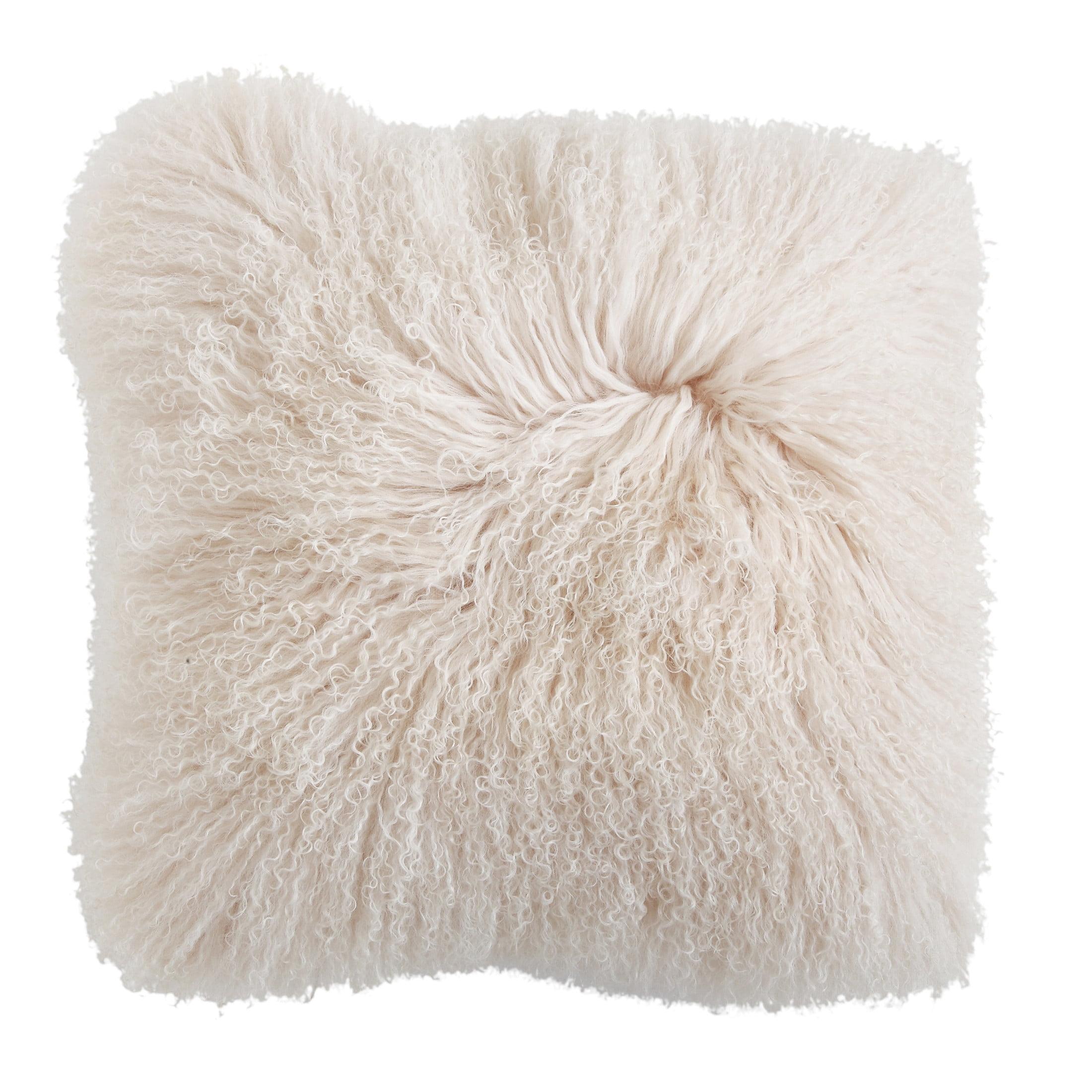 Creative Co-Op Mongolian Lamb Fur Pillow, Cream
