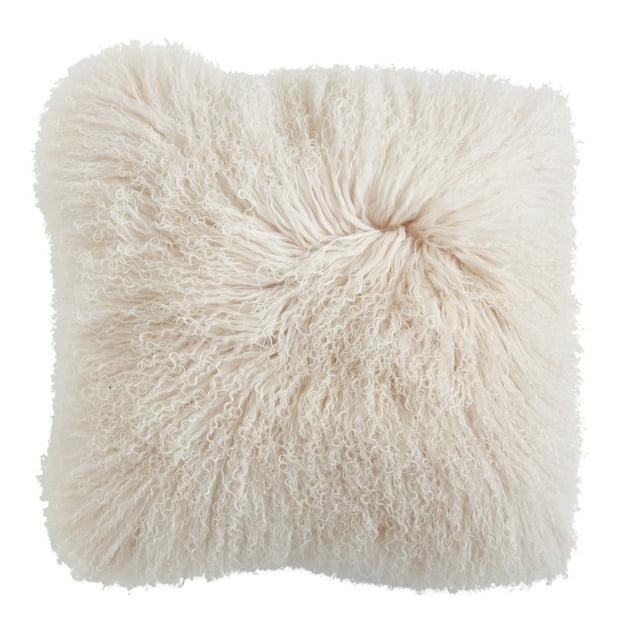 Creative Co-Op Mongolian Lamb Fur Pillow, Cream