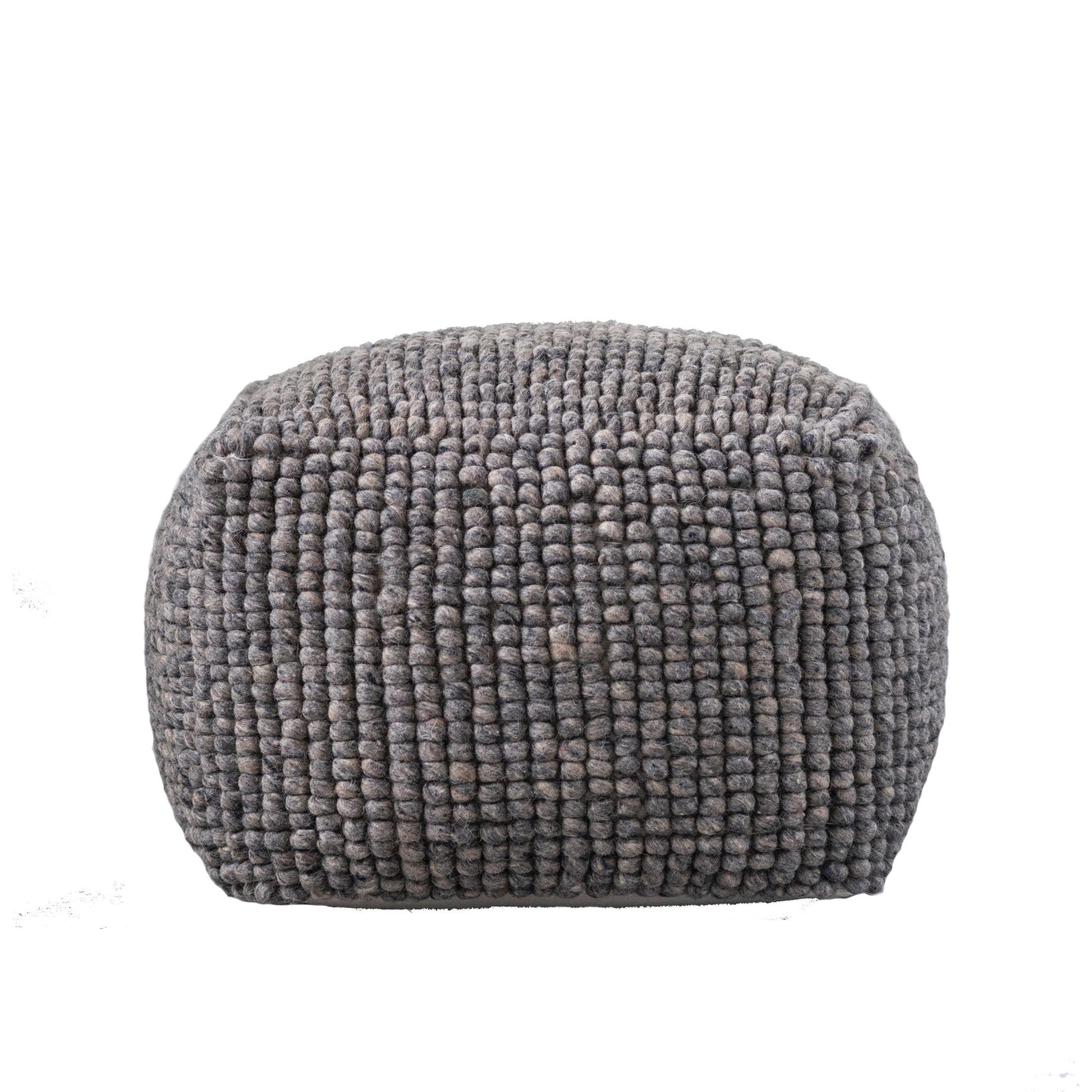 Storied Home New Zealand Square Pouf Gray: Upholstered Ottoman, Wool & Cotton Blend, No Assembly Required