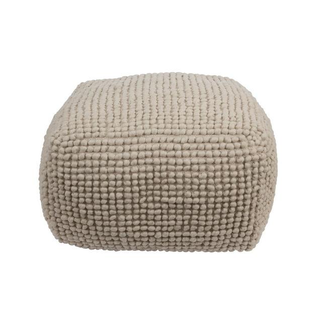 Storied Home New Zealand Pouf Natural: 18" Square Upholstered Ottoman, Wool & Cotton Blend, No Assembly Required