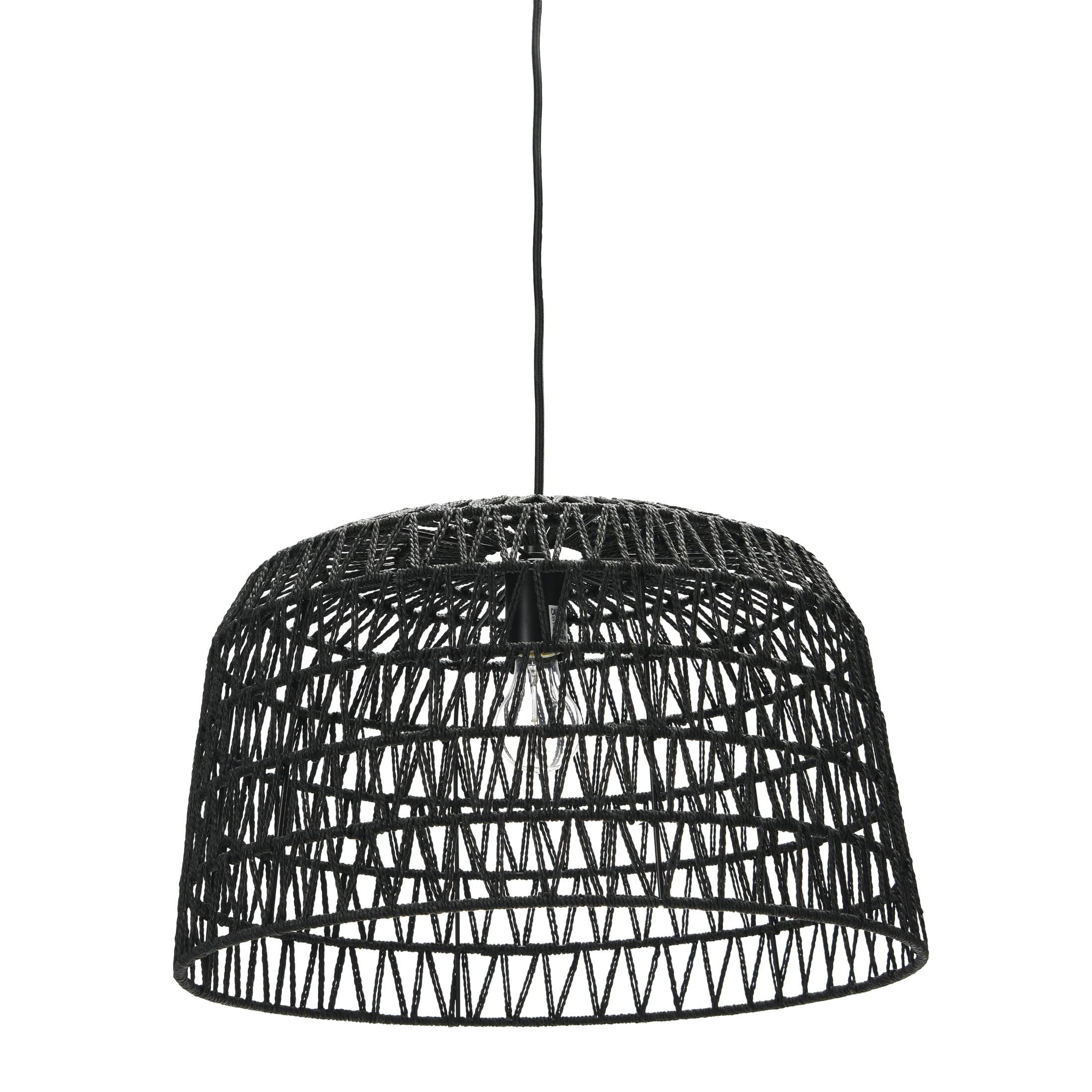 Farmhouse Black Woven Paper Rope LED Chandelier, 20.5"