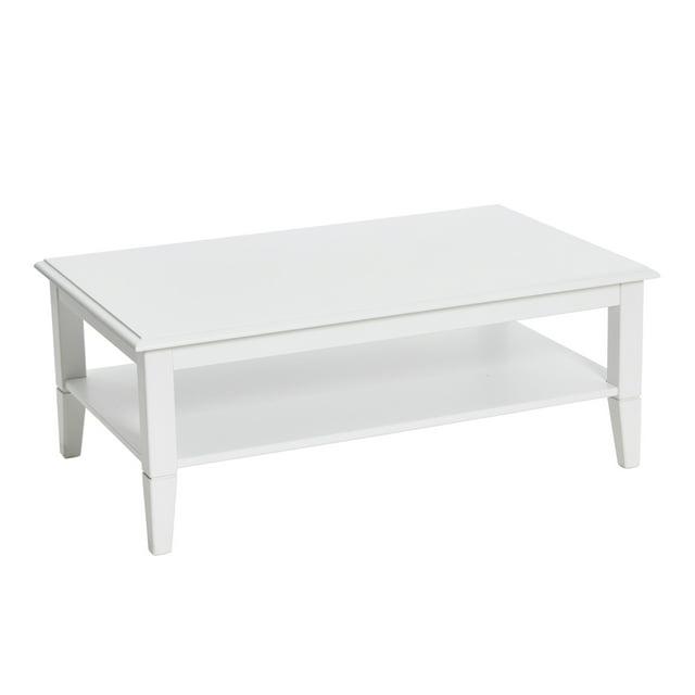 Storied Home Pleasantville Coffee Table with Storage Shelf and Solid Wood Legs White: Country Style, Engineered Top