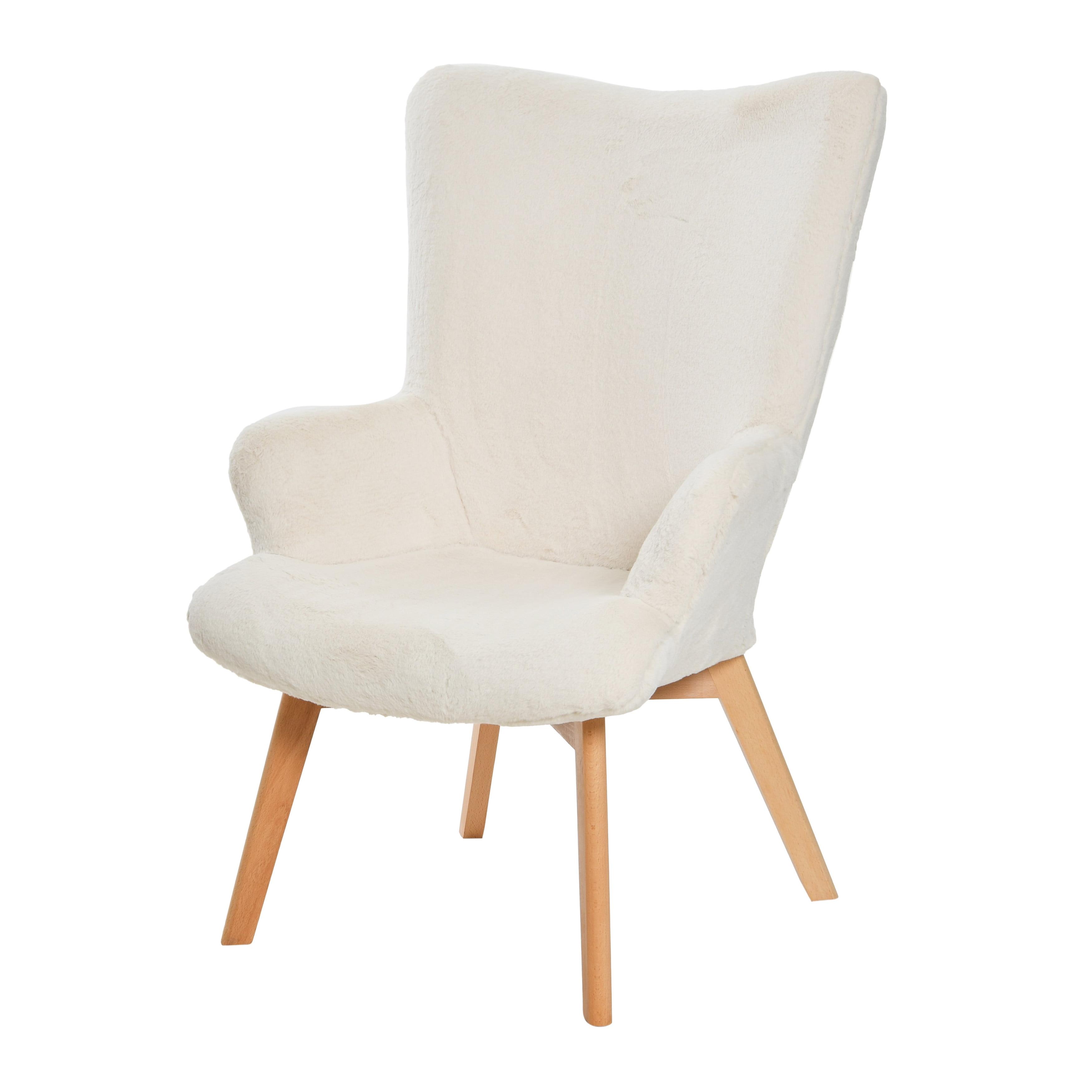 Chic Farmhouse Creamy White Wood Wingback Accent Chair