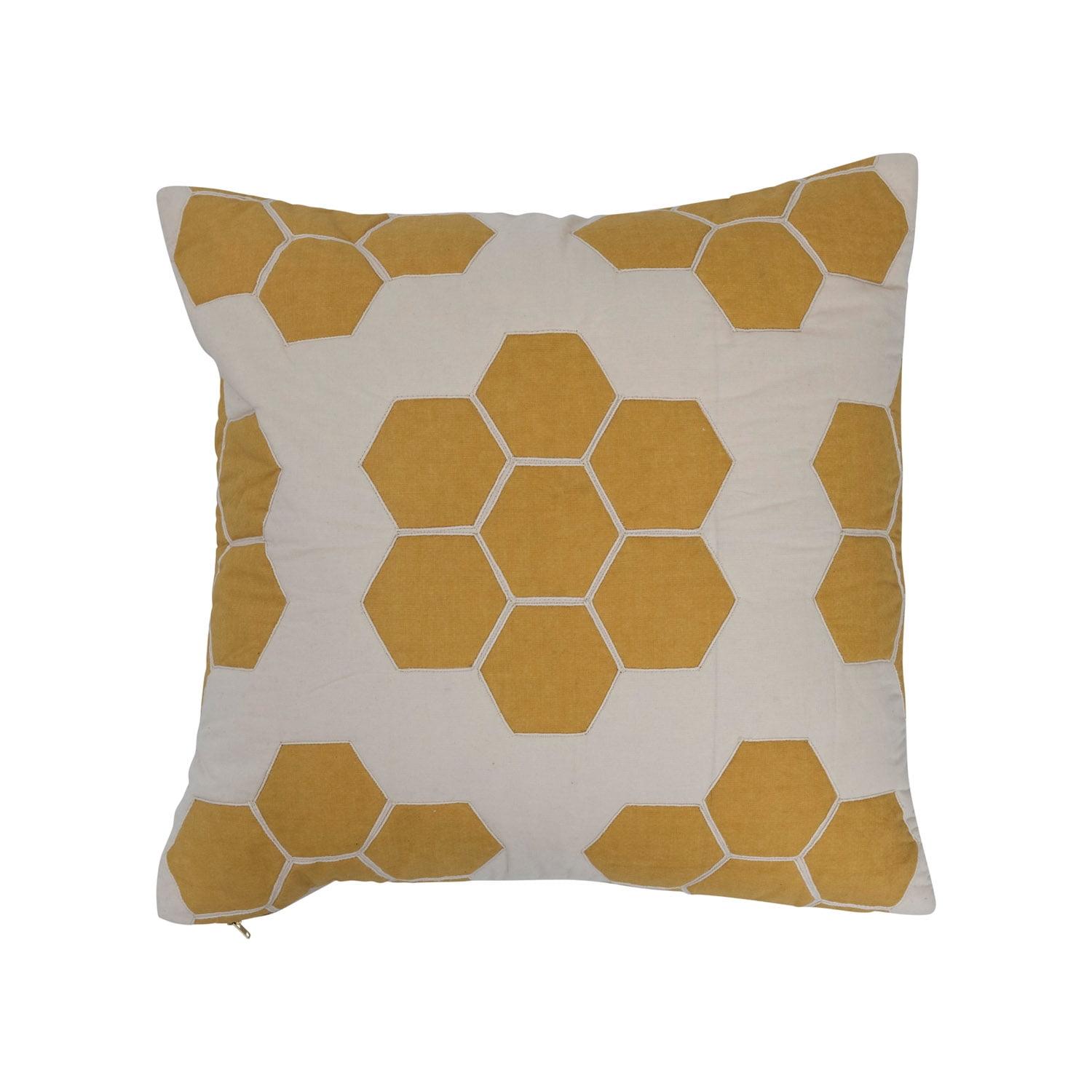 Yellow Quilted Cotton Honeycomb Pattern Square Pillow, 20"