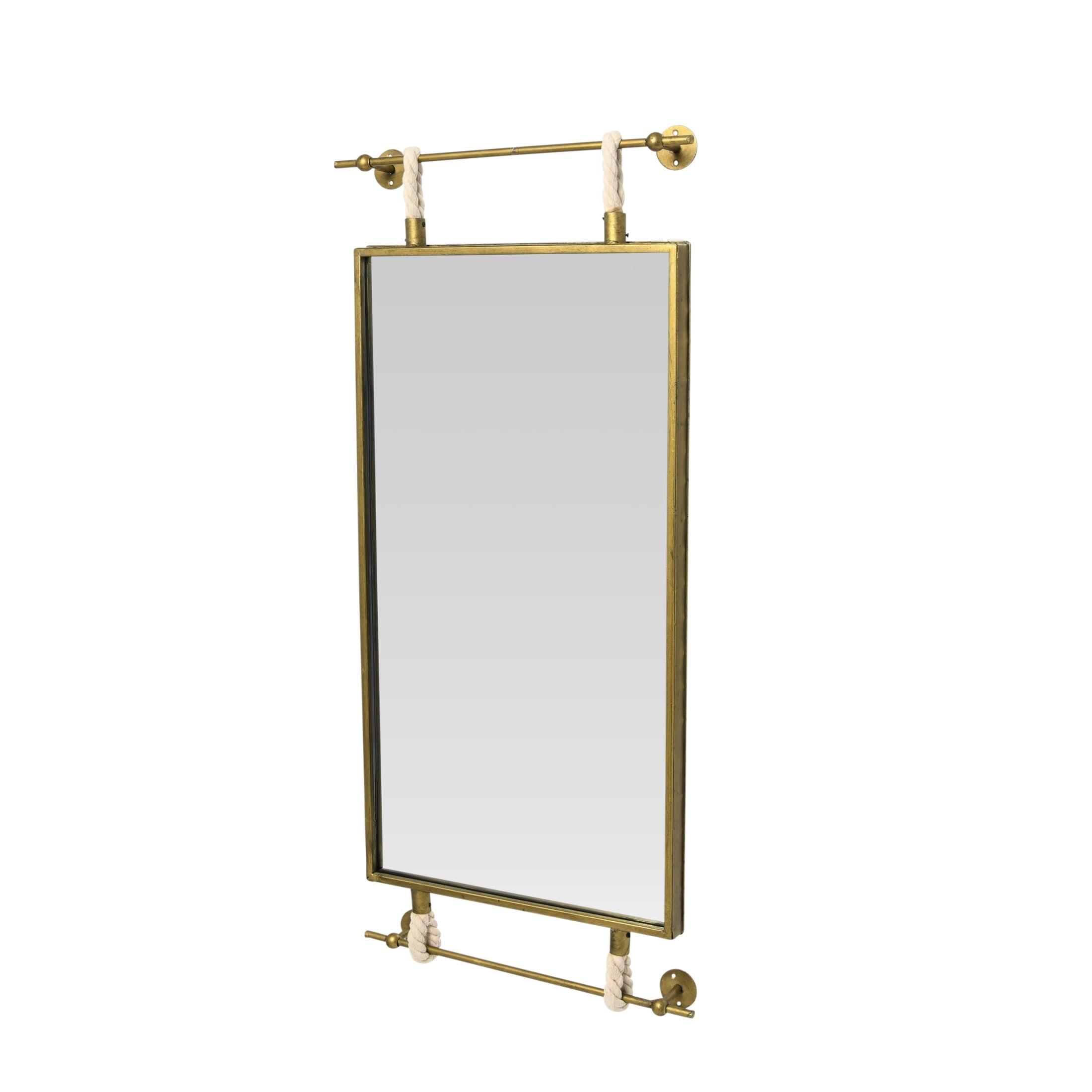 Creative Co-Op Rectangle Metal Framed Wall Mirror with Rope Accents and Metal Brackets, Gold