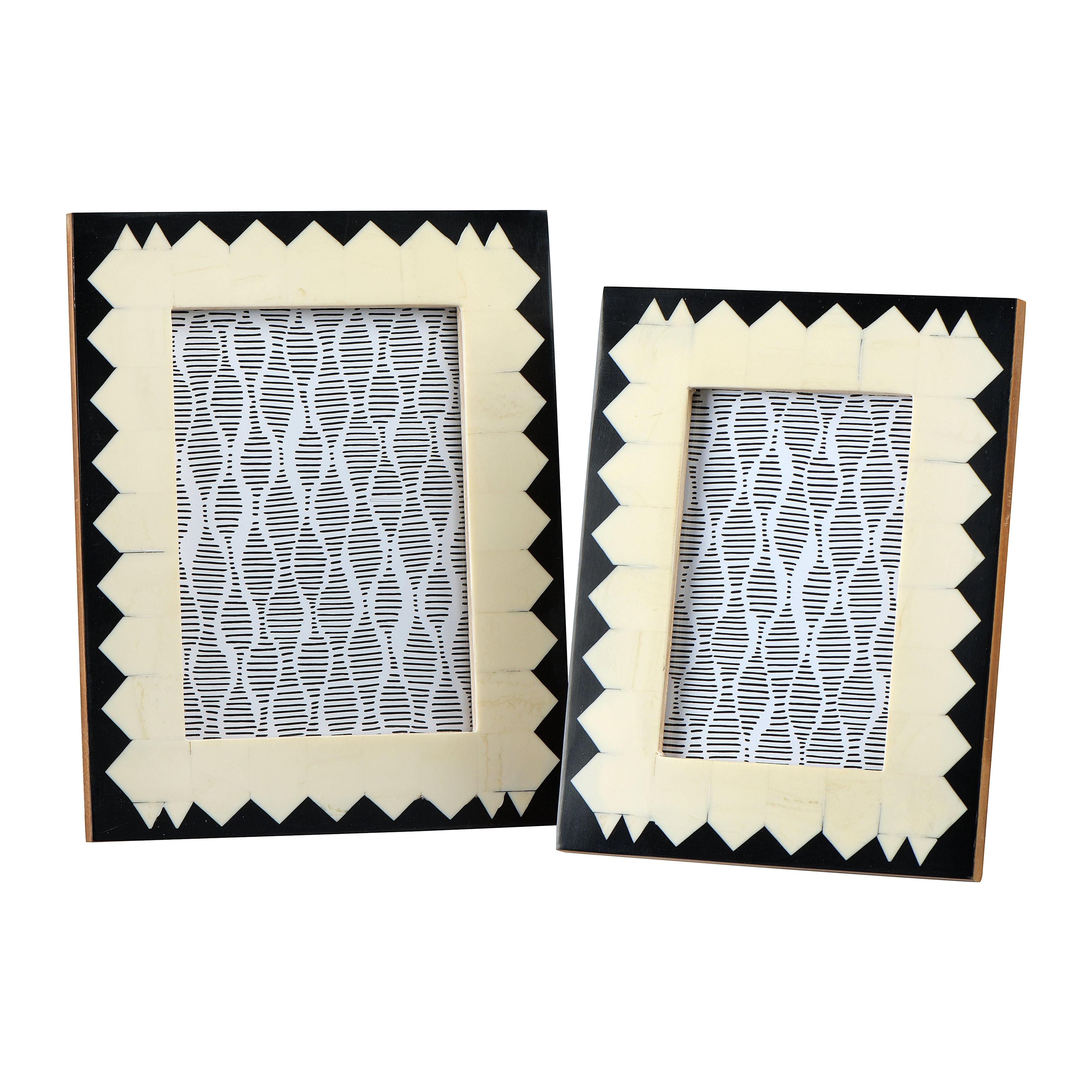 Ivory and Black Geometric Wood Picture Frames Set of 2