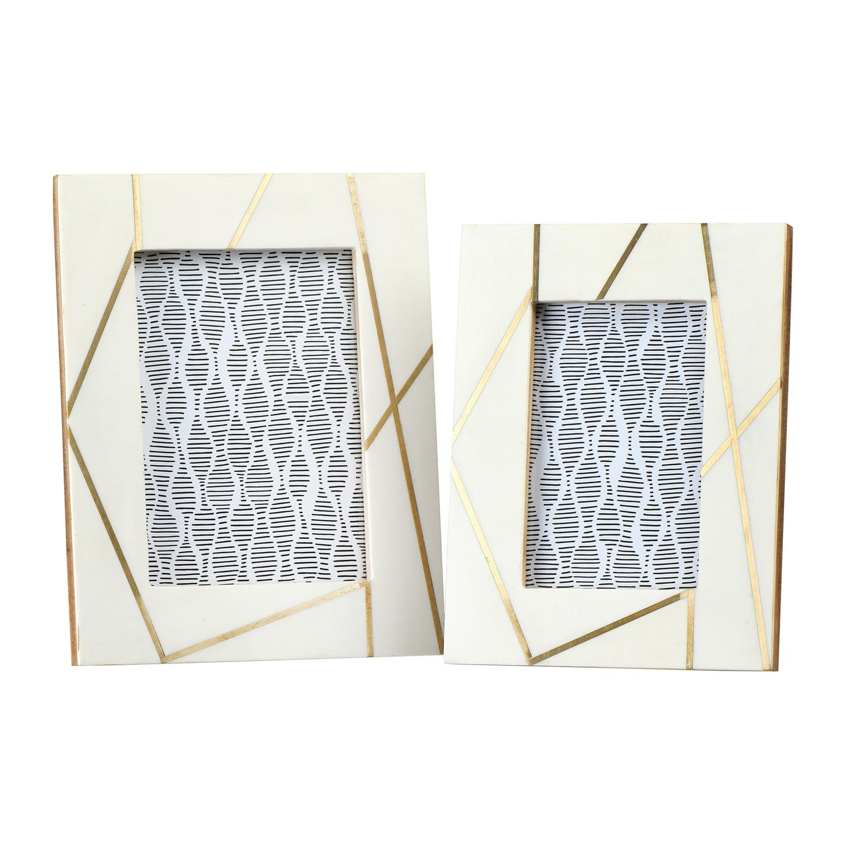 Bone and Gold Resin Tabletop Photo Frames Set