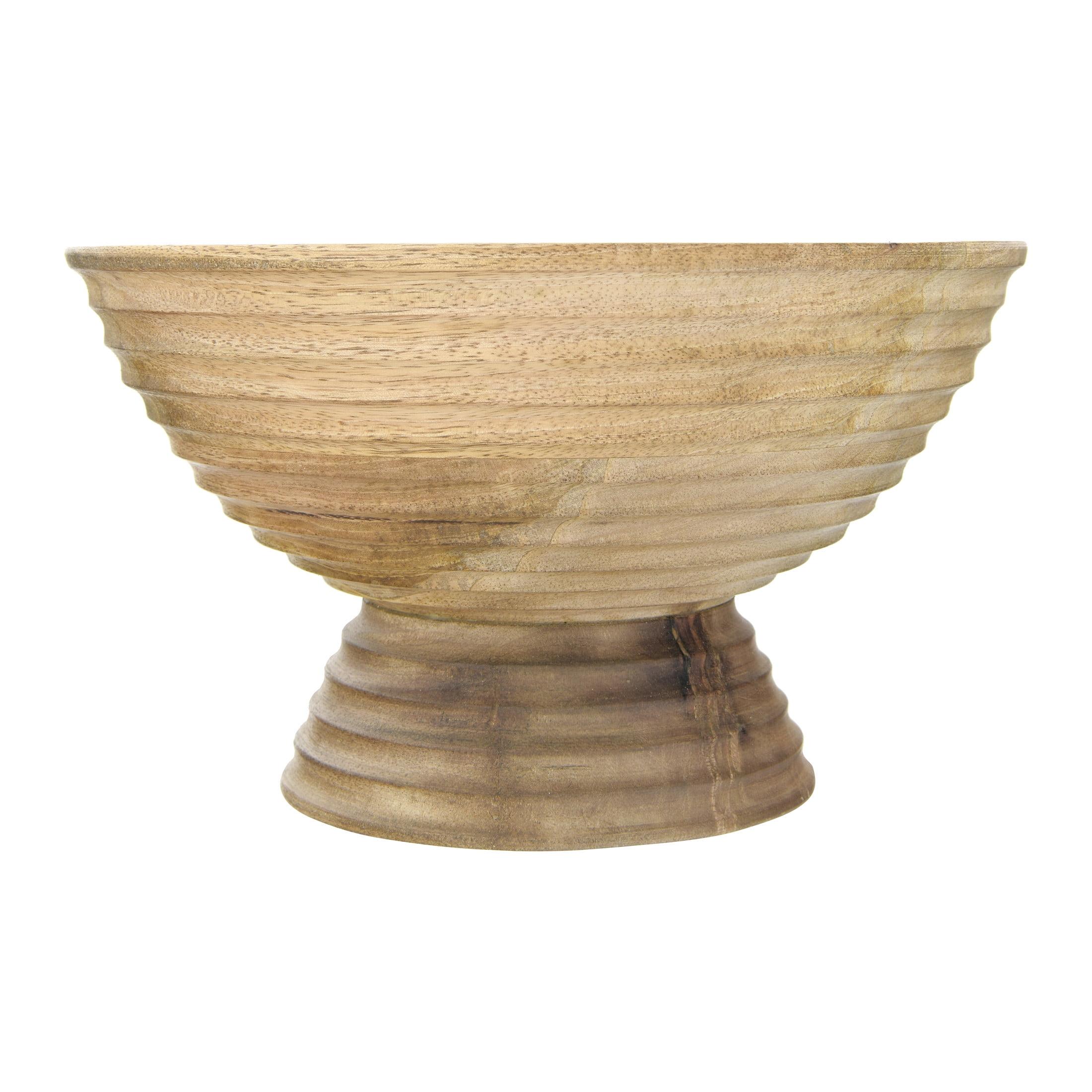 Creative Co-Op Ridged Mango Wood Footed Bowl