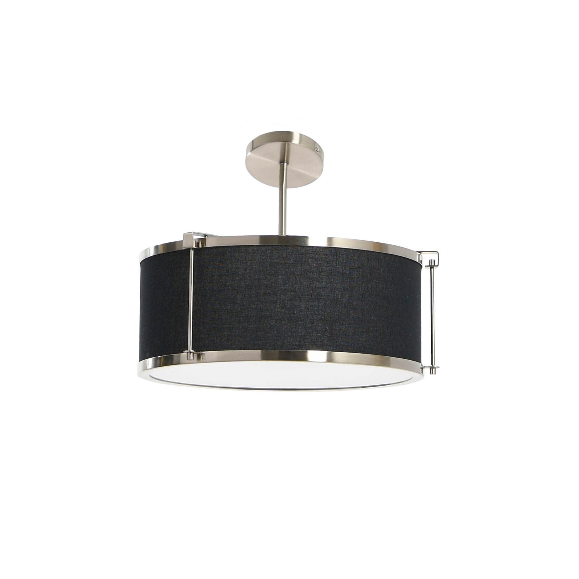 Harrison 15'' Black & Brushed Nickel Linen-Shade Ceiling Light