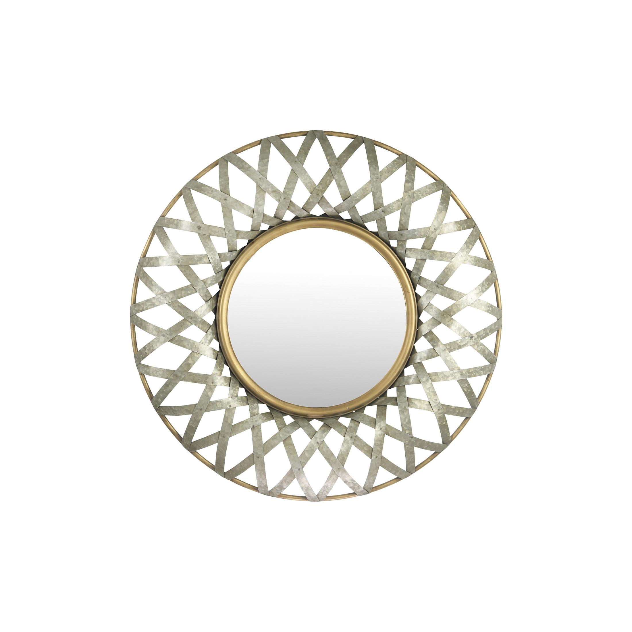 Round Gold and Silver Criss-Cross Metal Wall Mirror