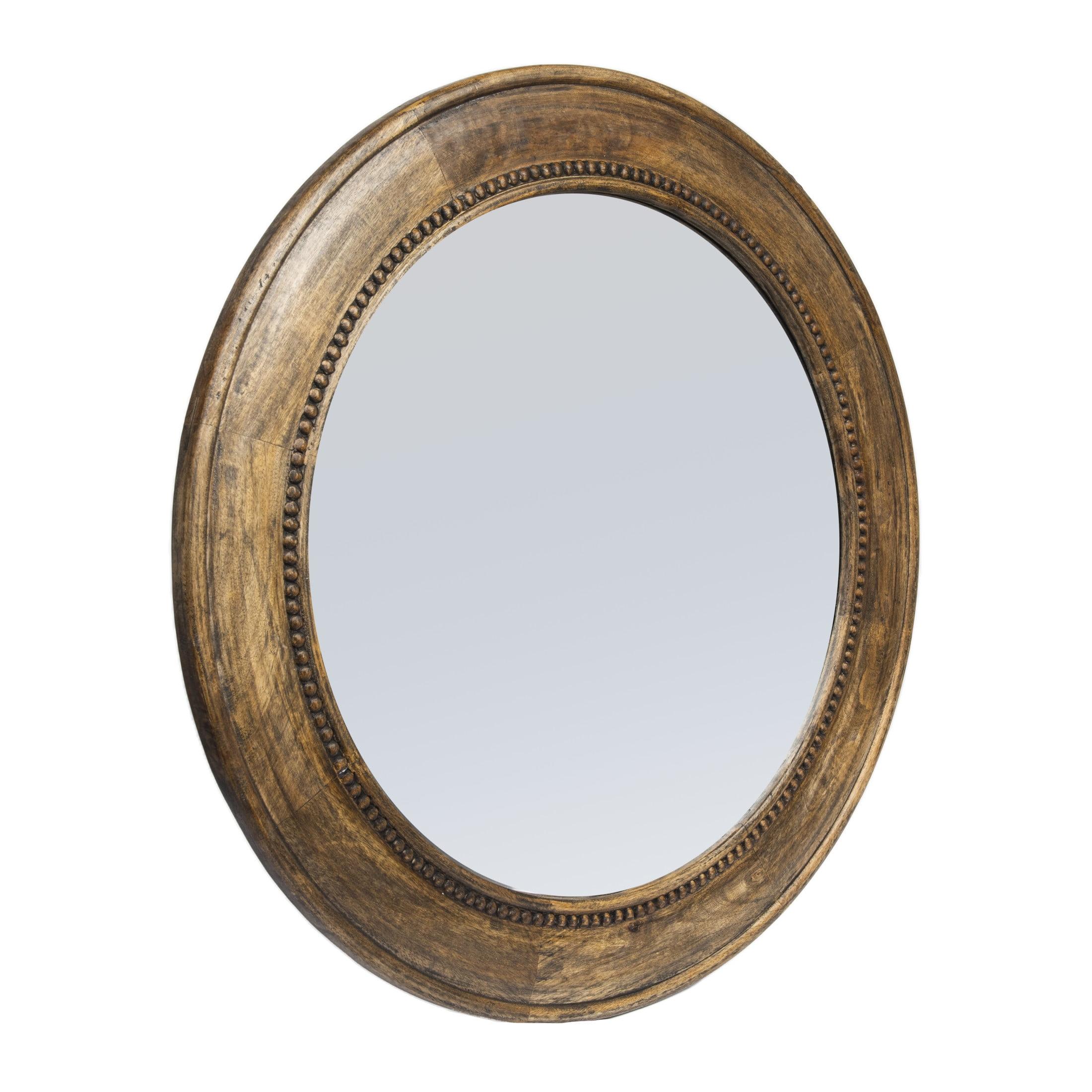 Storied Home Round Carved Wood Framed Wall Mirror with Hobnail Detail: No Assembly, Mango Wood