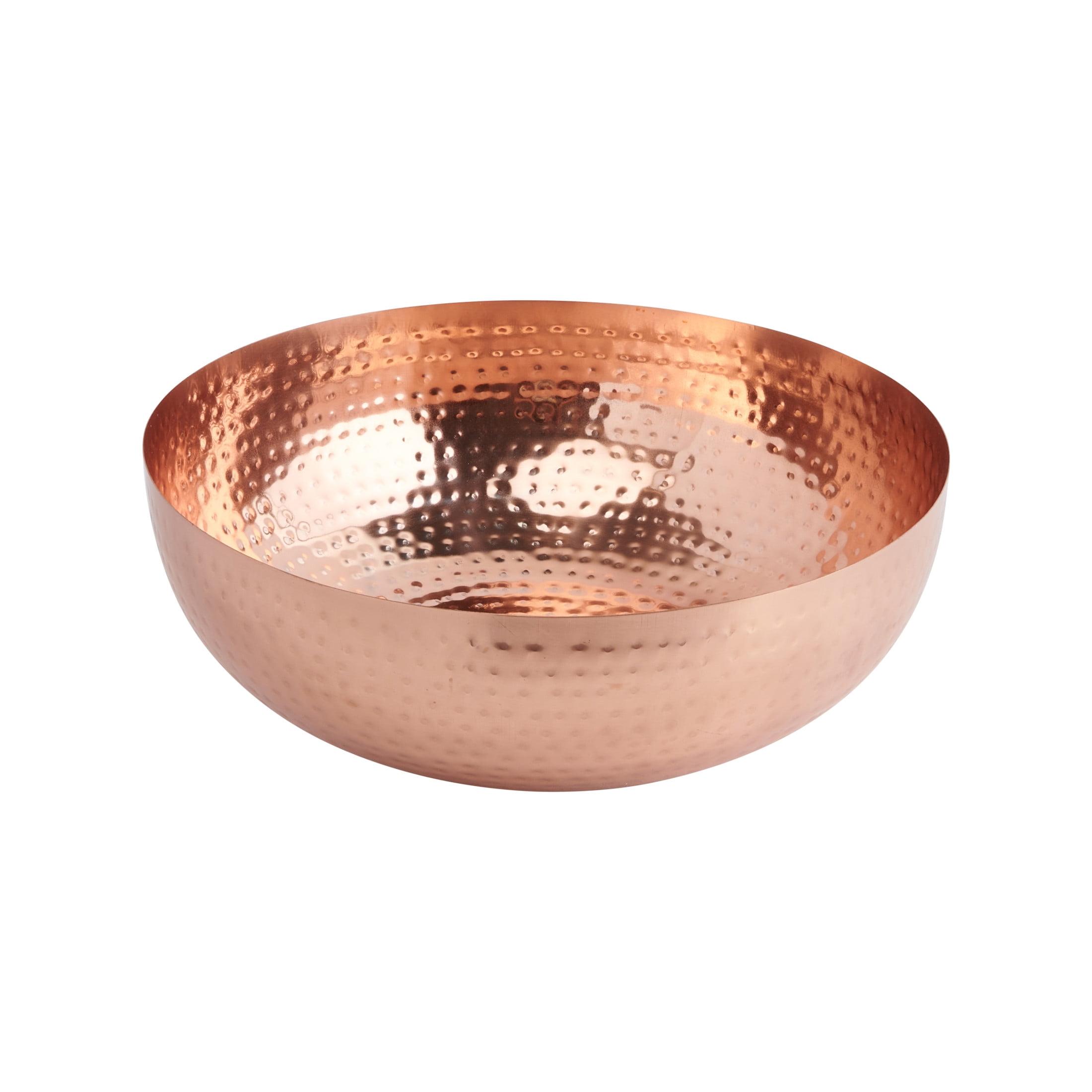 14" Round Hammered Copper Finish Metal Serving Bowl